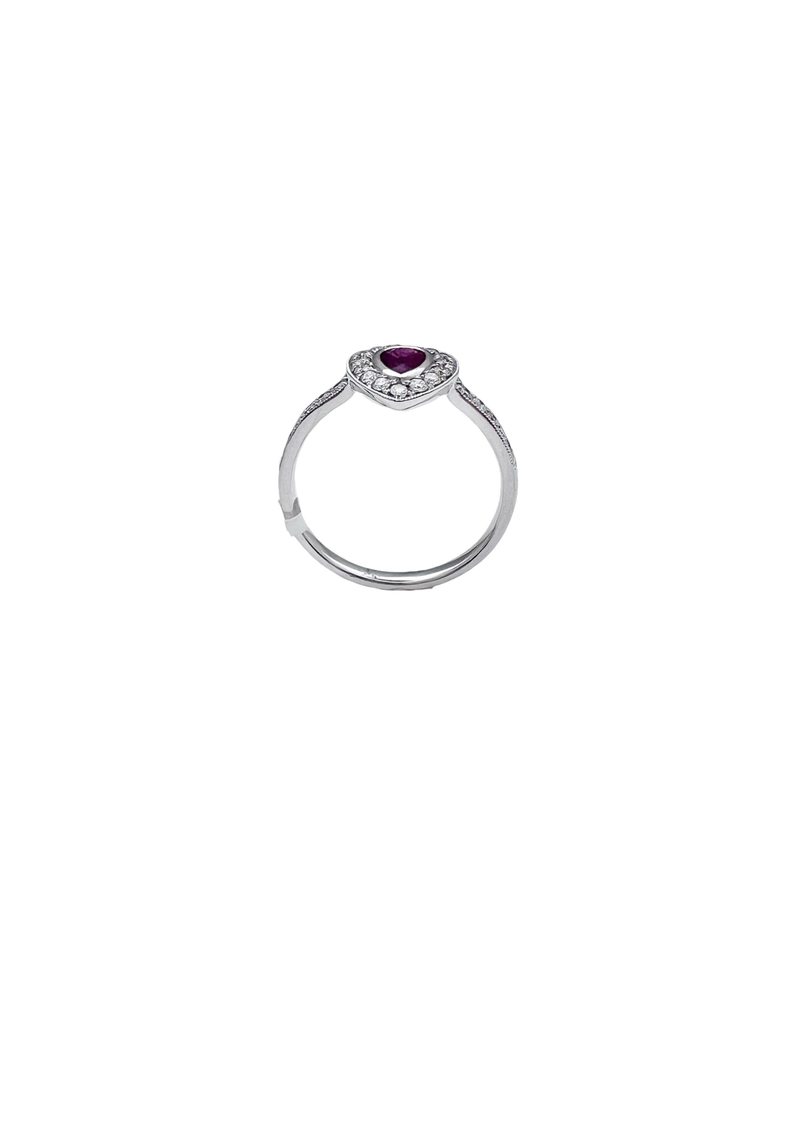 0.26 Carats Diamond VS2 & 0.39 Carats Red Ruby Pear Shape Set In 14 Karat White Gold Ring