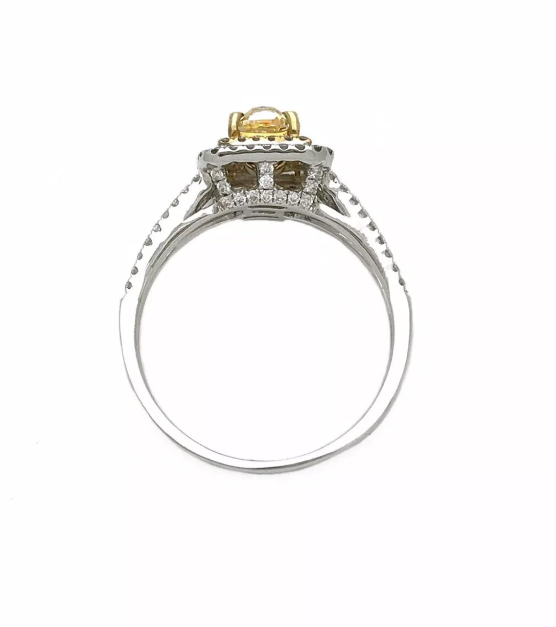 1.10 TCW (Ctr  0.51Ct)Natural Lt. Yellow Dia SI / White Dia 14K Wh/Yel Gold Ring