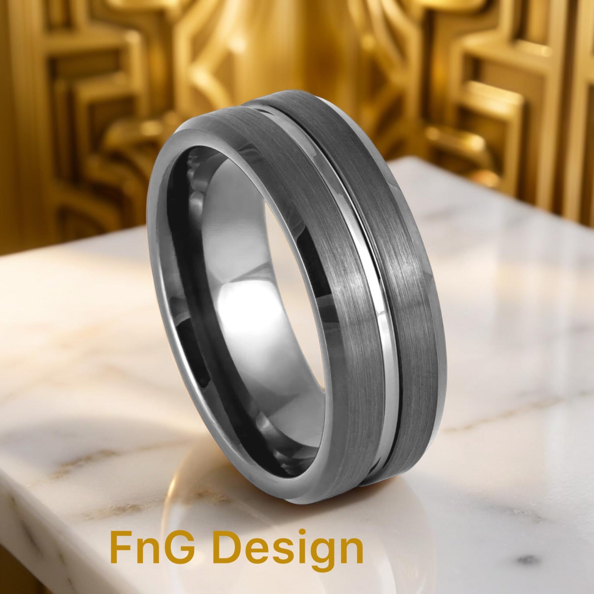 Gun Metal IP Plated Grooved Center Brushed Beveled Edge – 8mm