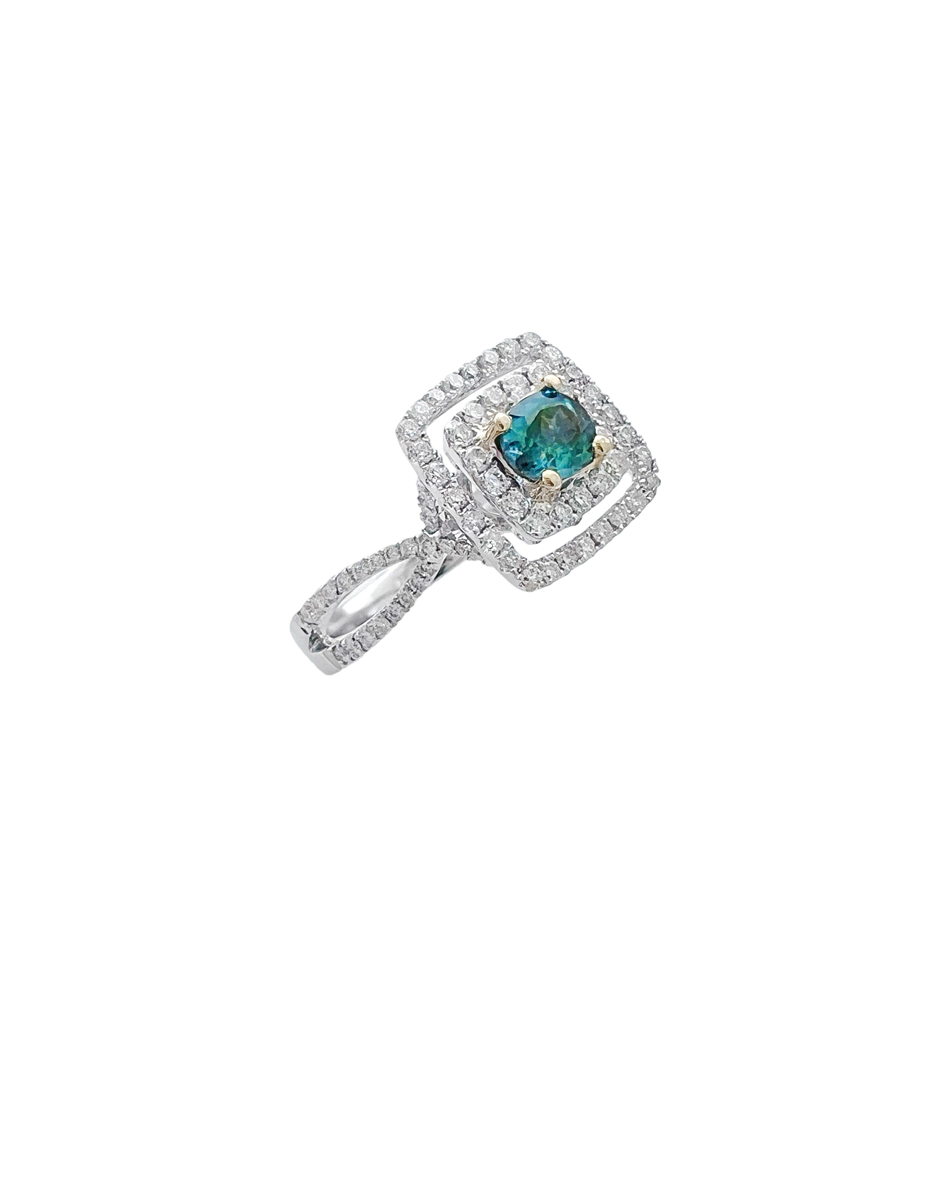 0.56 Carats Alexandrite GIA (Certified) & 0.92 Carats Diamonds VS2 Set In 18 Karat White-Yellow Gold Ring