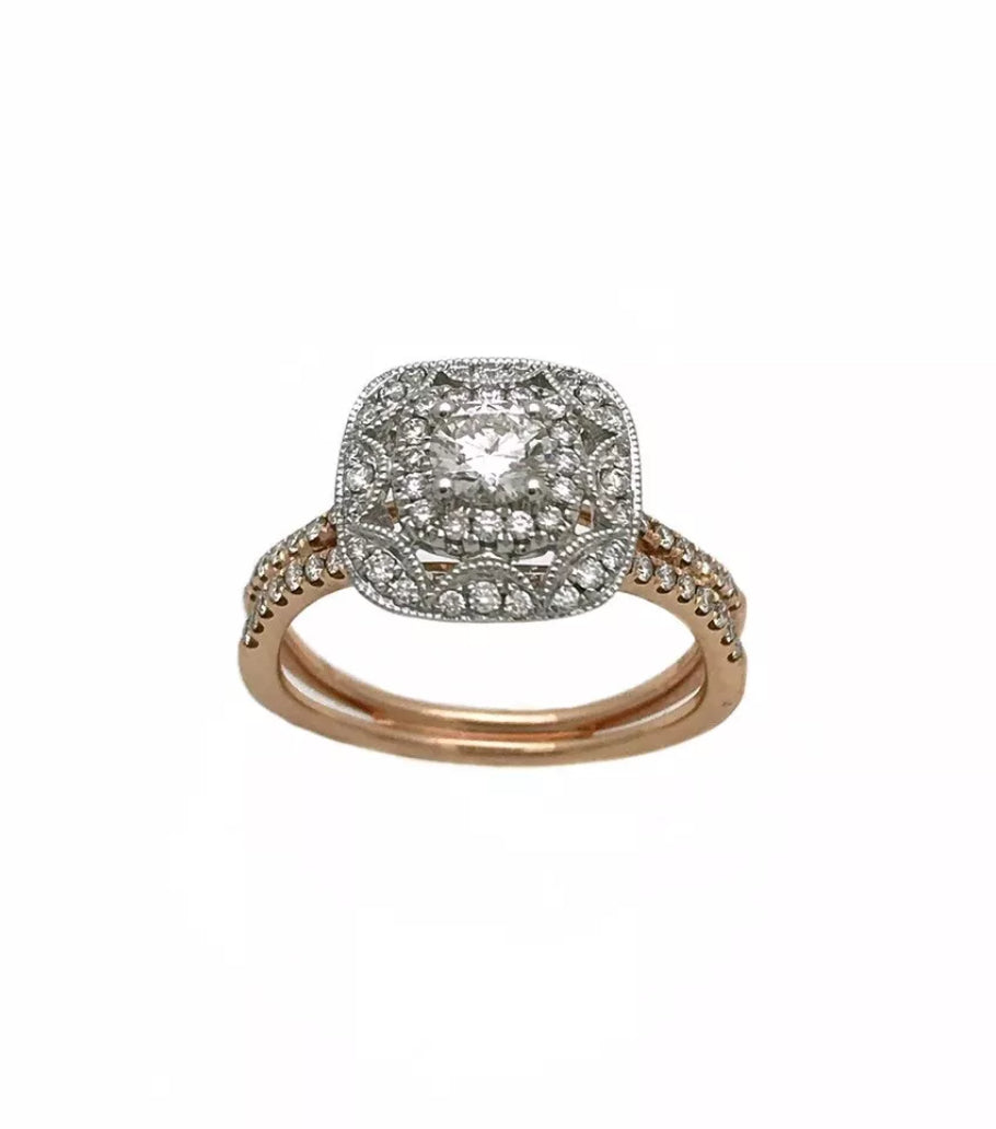 0.32 Cts. Dia (Ctr)/ 0.58 Cts. Dia VS2 14K White & Rose Gold  Engagement Ring
