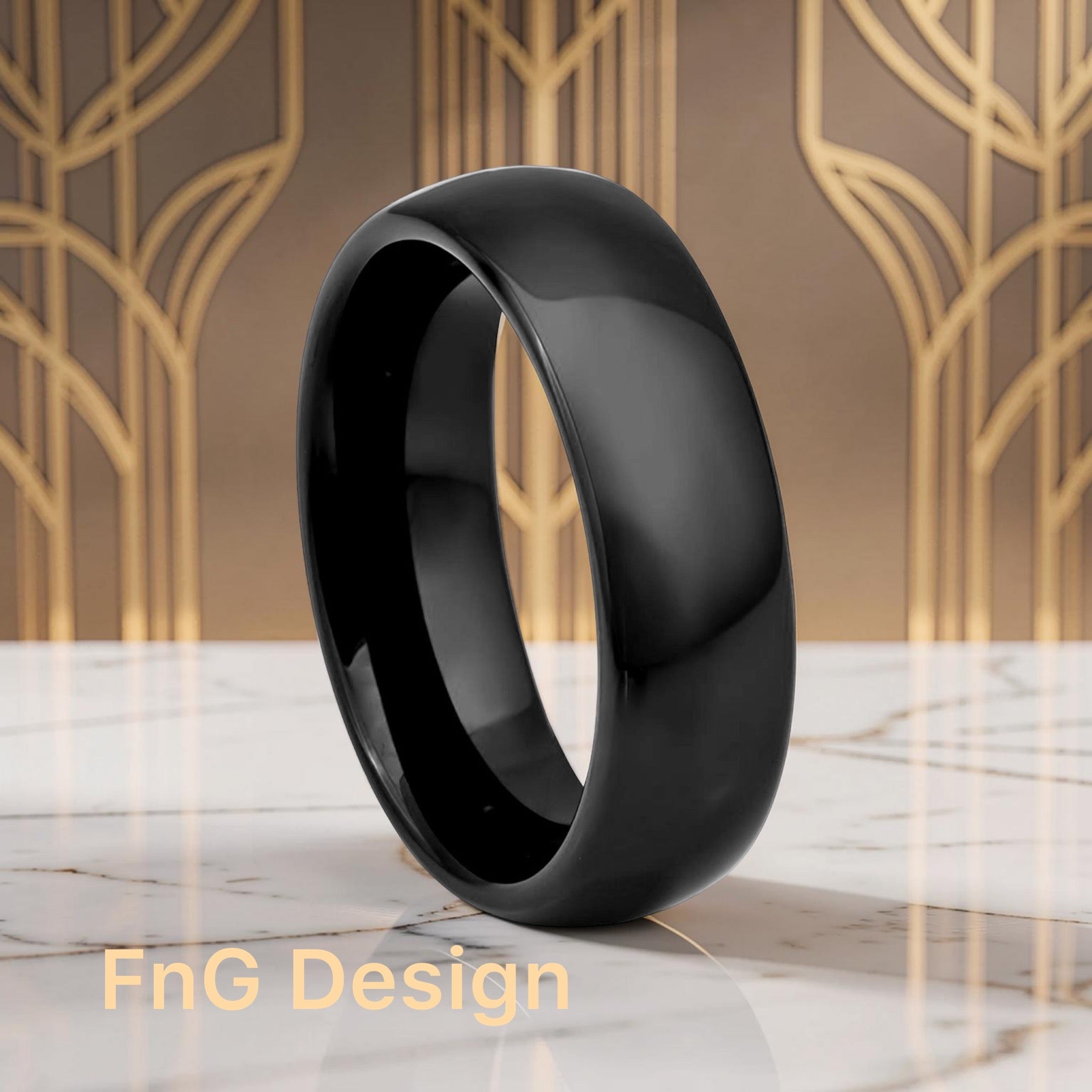 Tungsten Ring High Polished Black IP Plated Classic Domed Band – 6mm