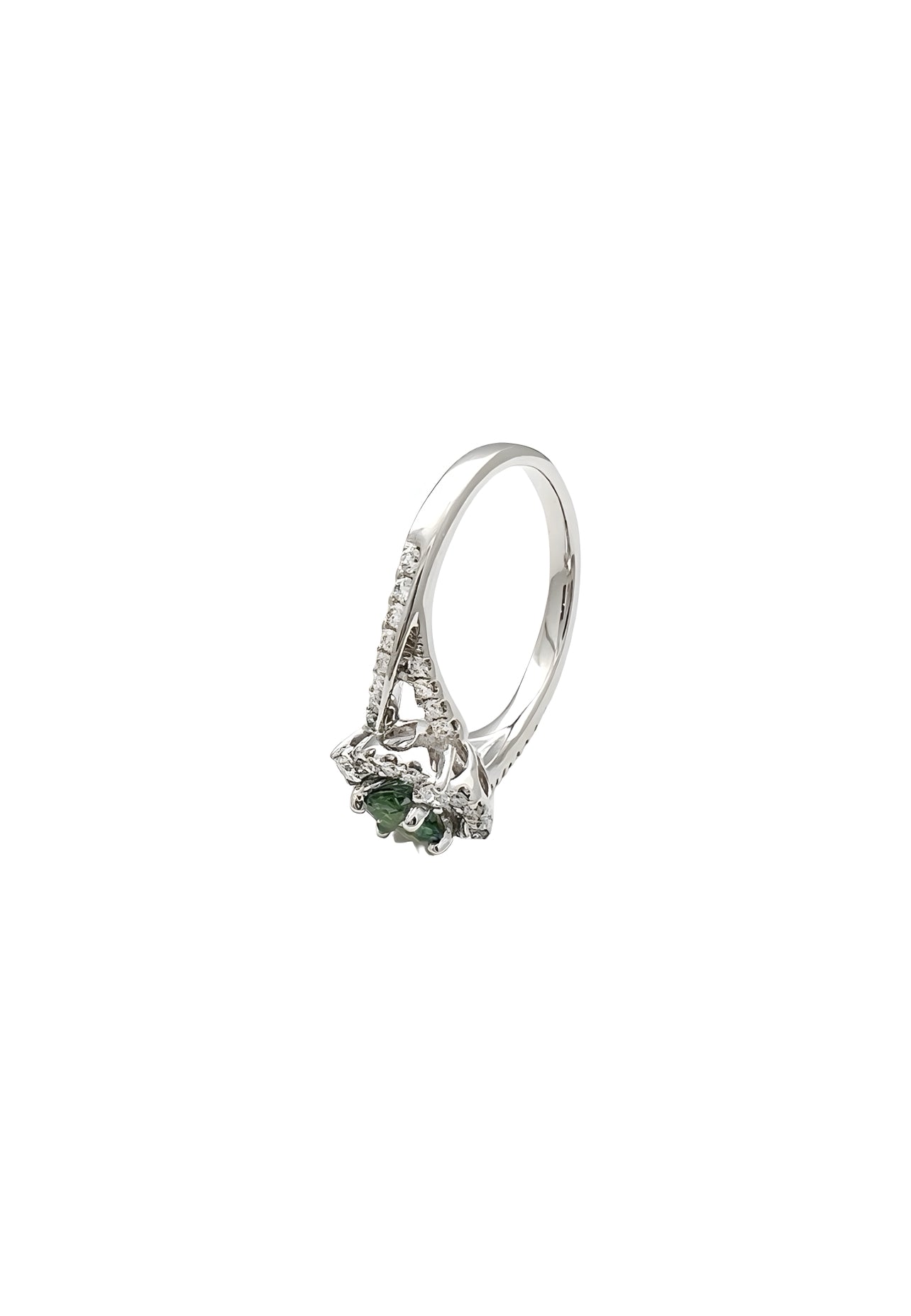 0.57 Carats Alexandrite Bluish-Green Color Change GIA (Certified) & 0.92 Carats Diamond VS2 Set In 14K White Gold Ring