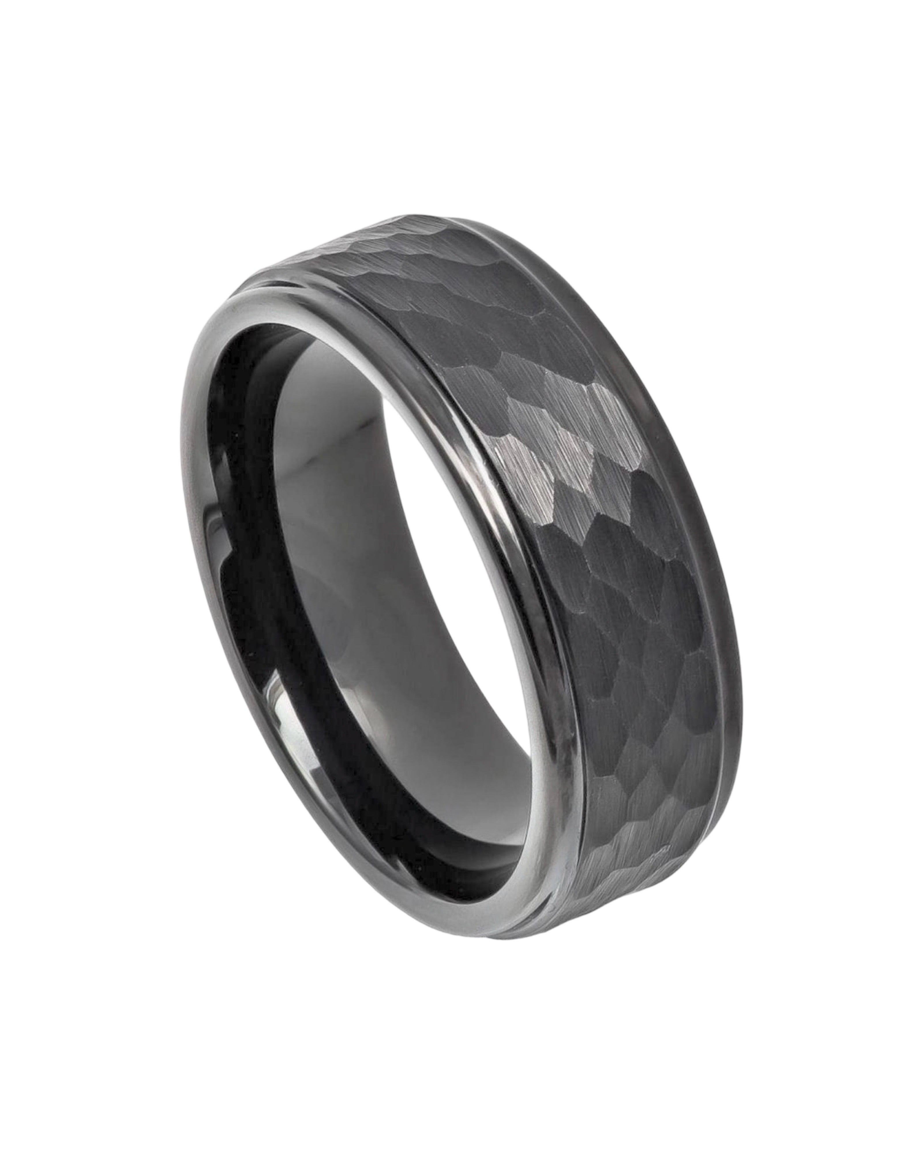 Gun Metal IP Plated Hammered Center with Stepped Edge – 8mm