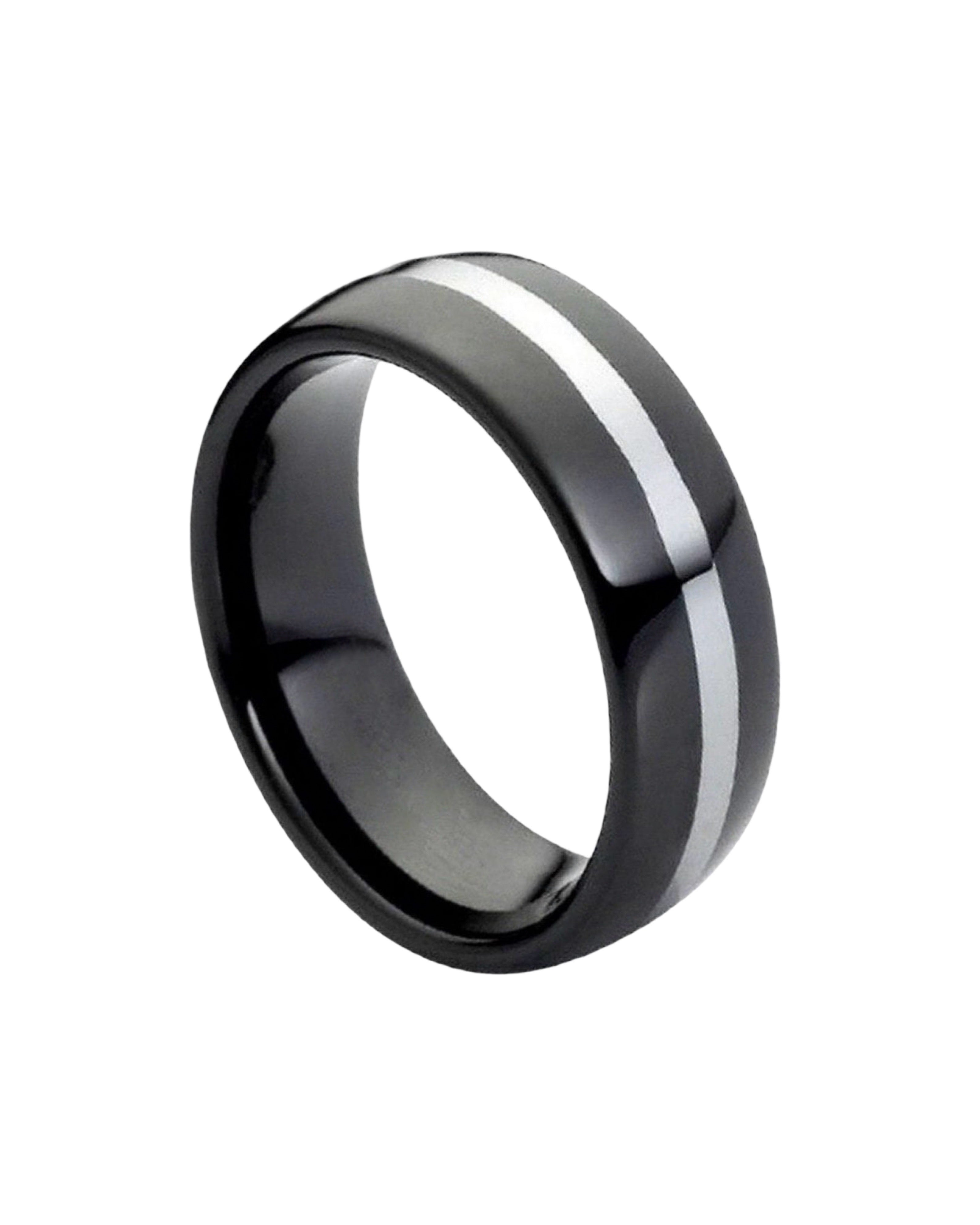 Tungsten Ring High Polished Black IP Plated Shiny Center Line – 8mm