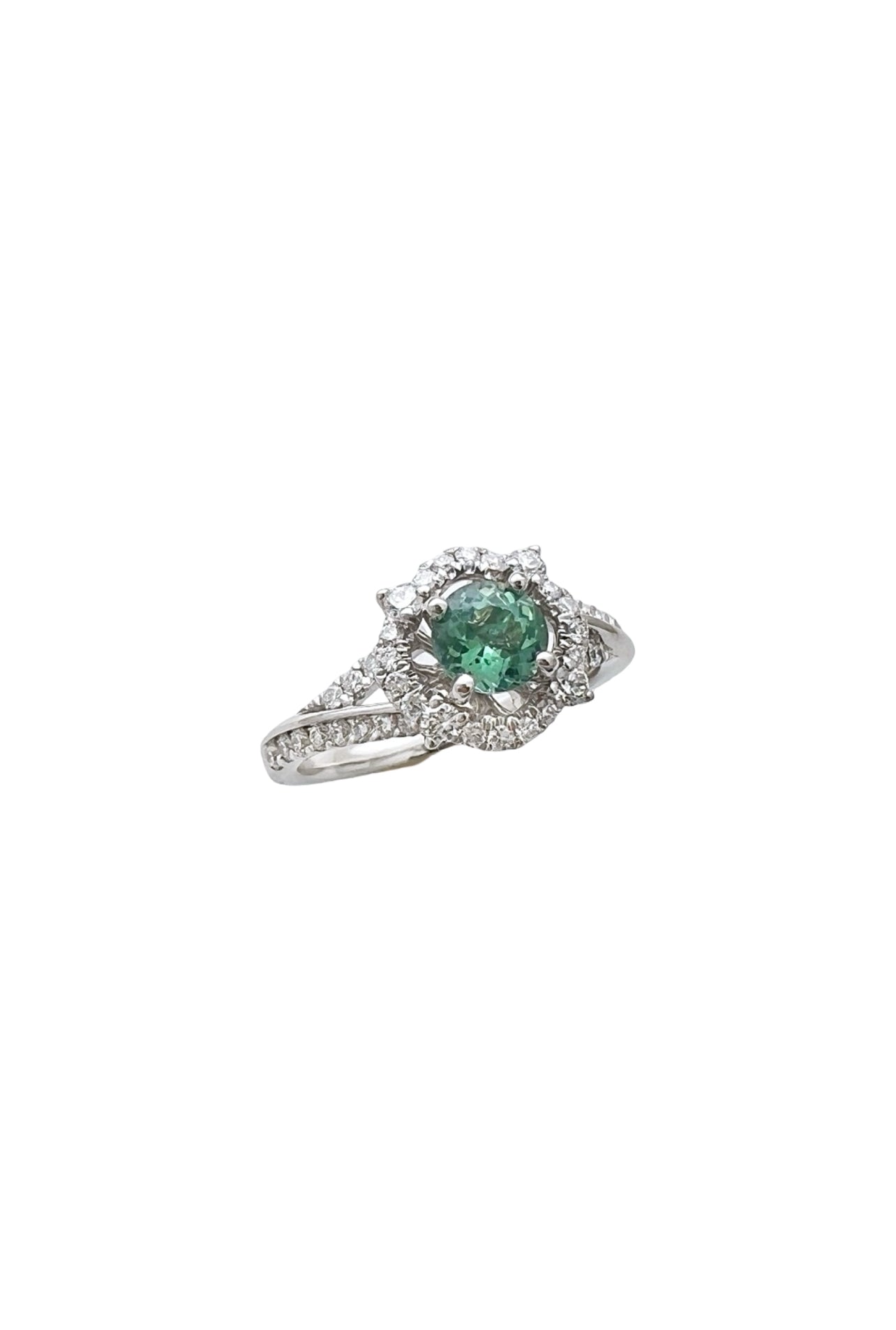 0.57 Carats Alexandrite Bluish-Green Color Change GIA (Certified) & 0.92 Carats Diamond VS2 Set In 14K White Gold Ring