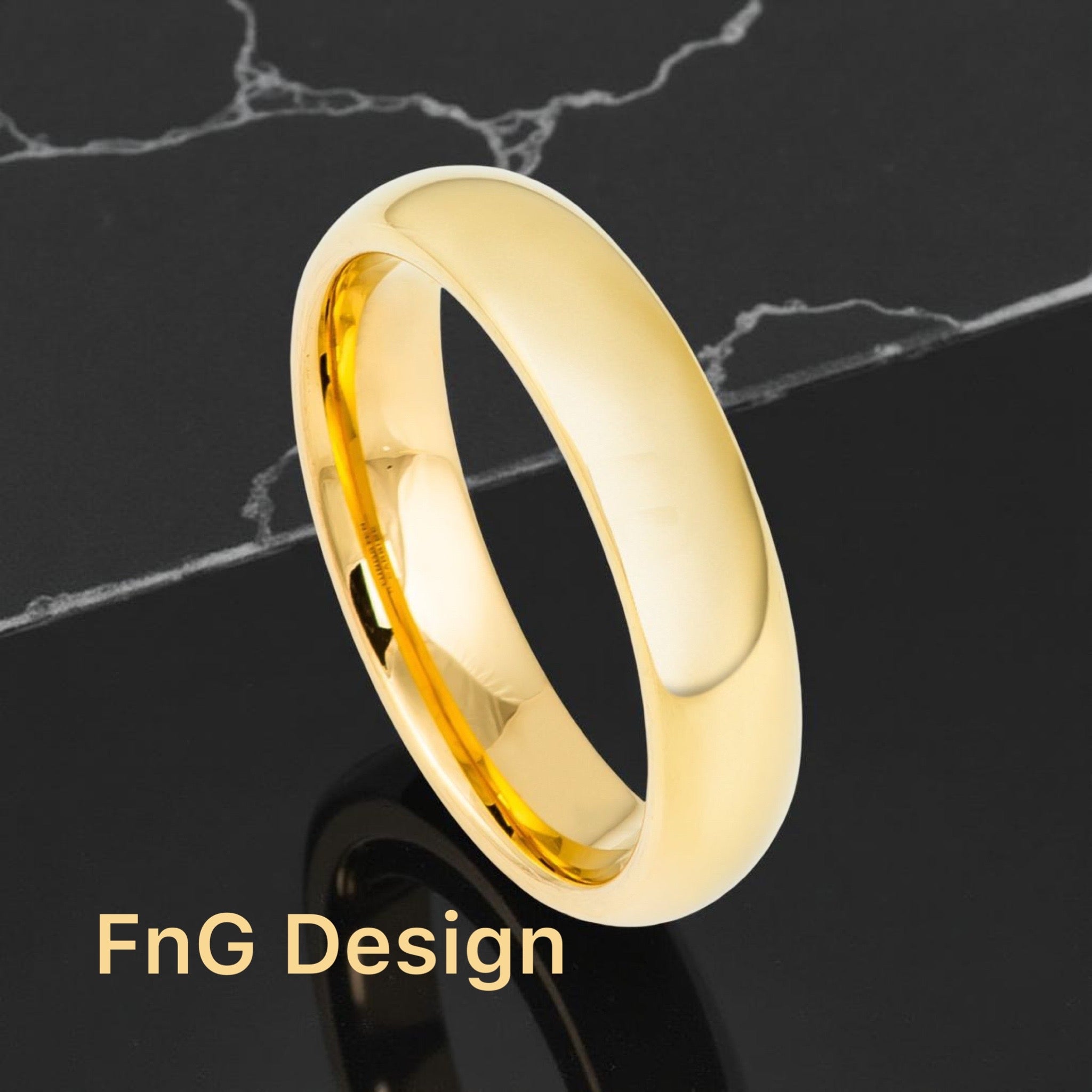 Tungsten Carbide Yellow Gold 5mm  IP Plated High Polished Domed Ring