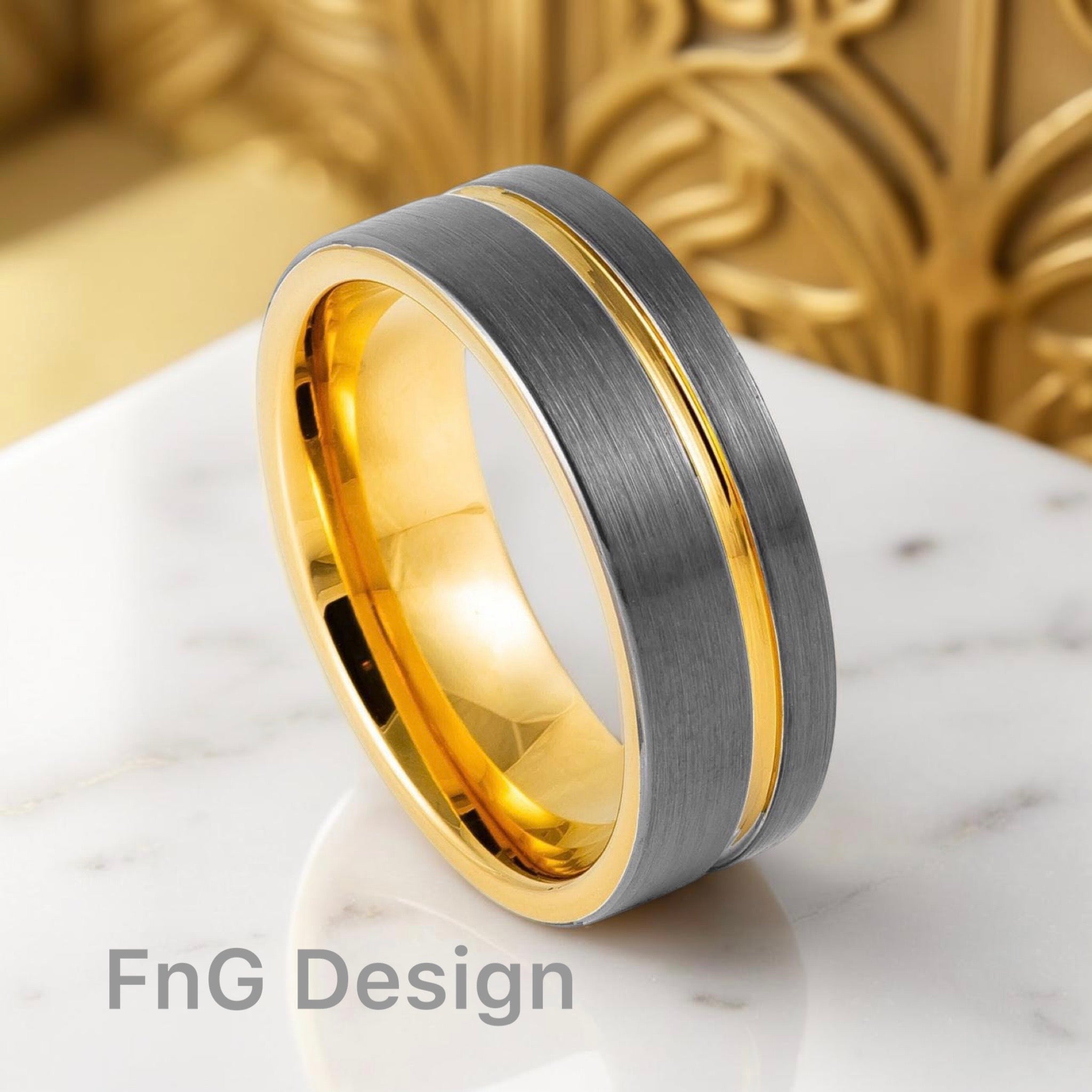 Gun Metal IP Plated with Off Center Yellow Gold Plated Groove – 8mm