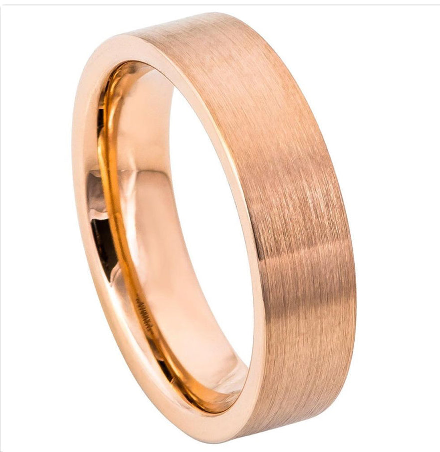 Rose Gold Tungsten Carbide 6mm ion Plating Flat Brushed Pipe Cut Ring
