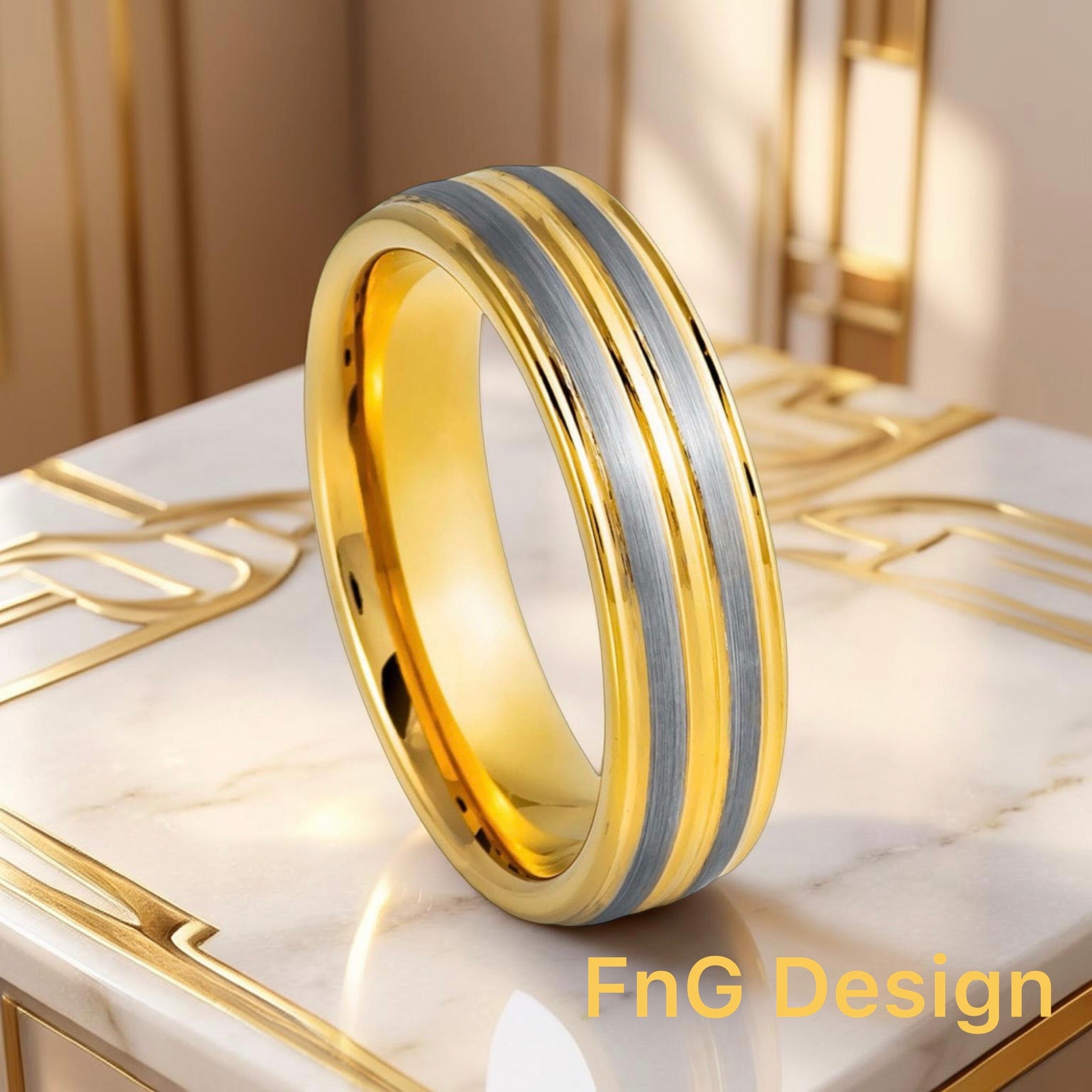 Yellow IP Plated Pinstripe & Gun Metal – 6mm