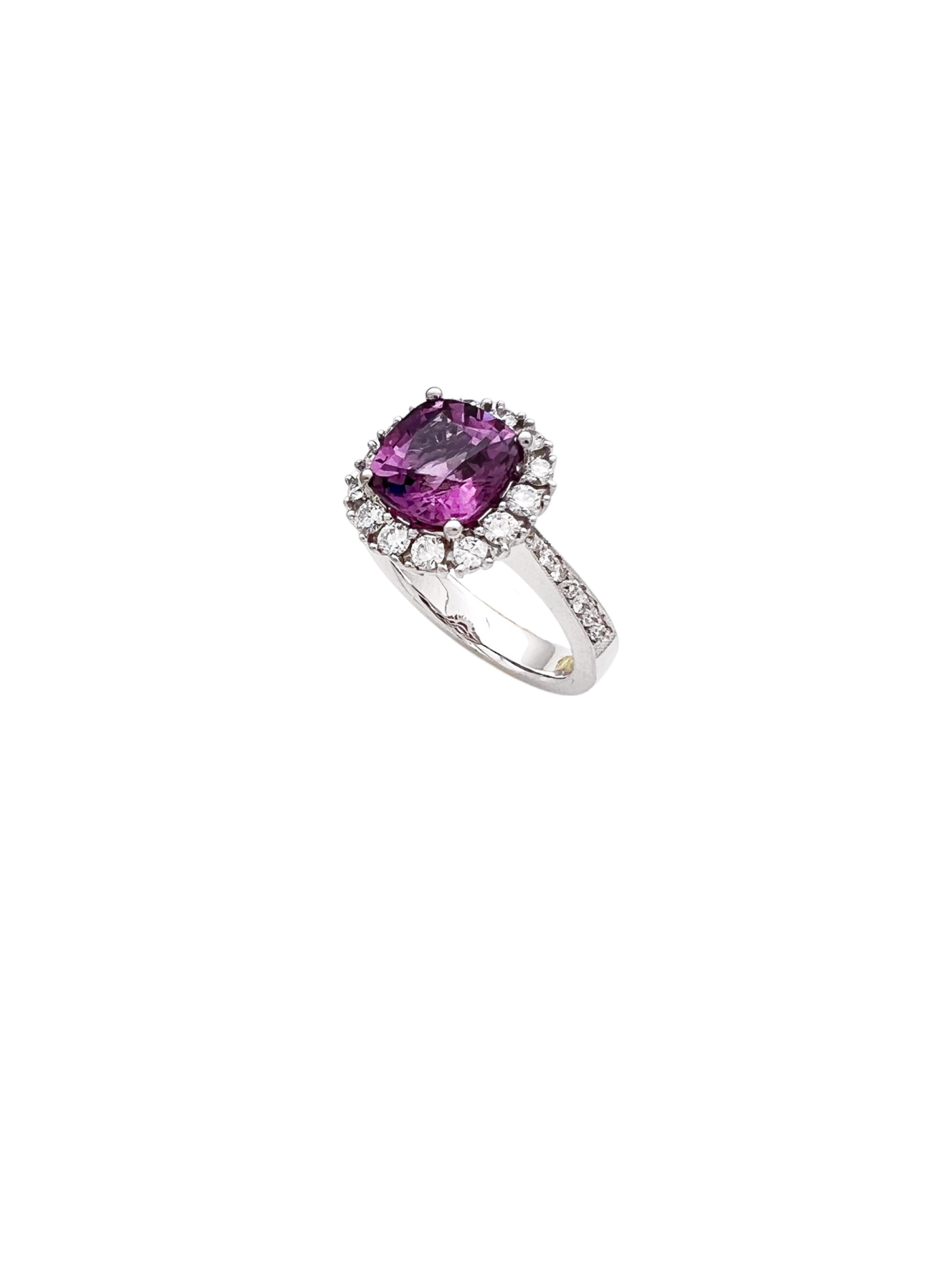 2.46Cts Spinel (Lavendar) No Treatment (Certified) & 0.75Cts Diamonds Set In 14K White Gold Ring