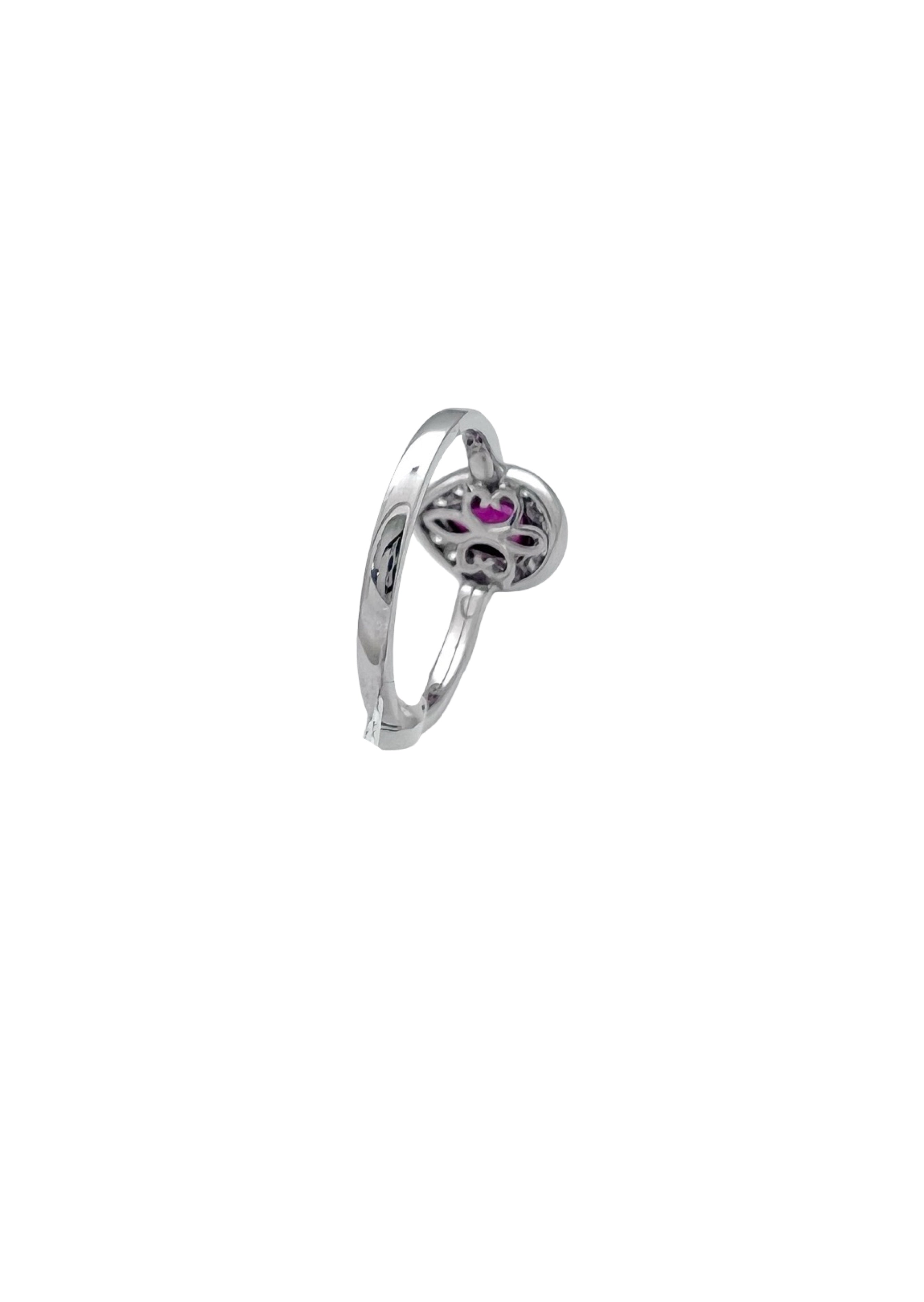 0.26 Carats Diamond VS2 & 0.39 Carats Red Ruby Pear Shape Set In 14 Karat White Gold Ring