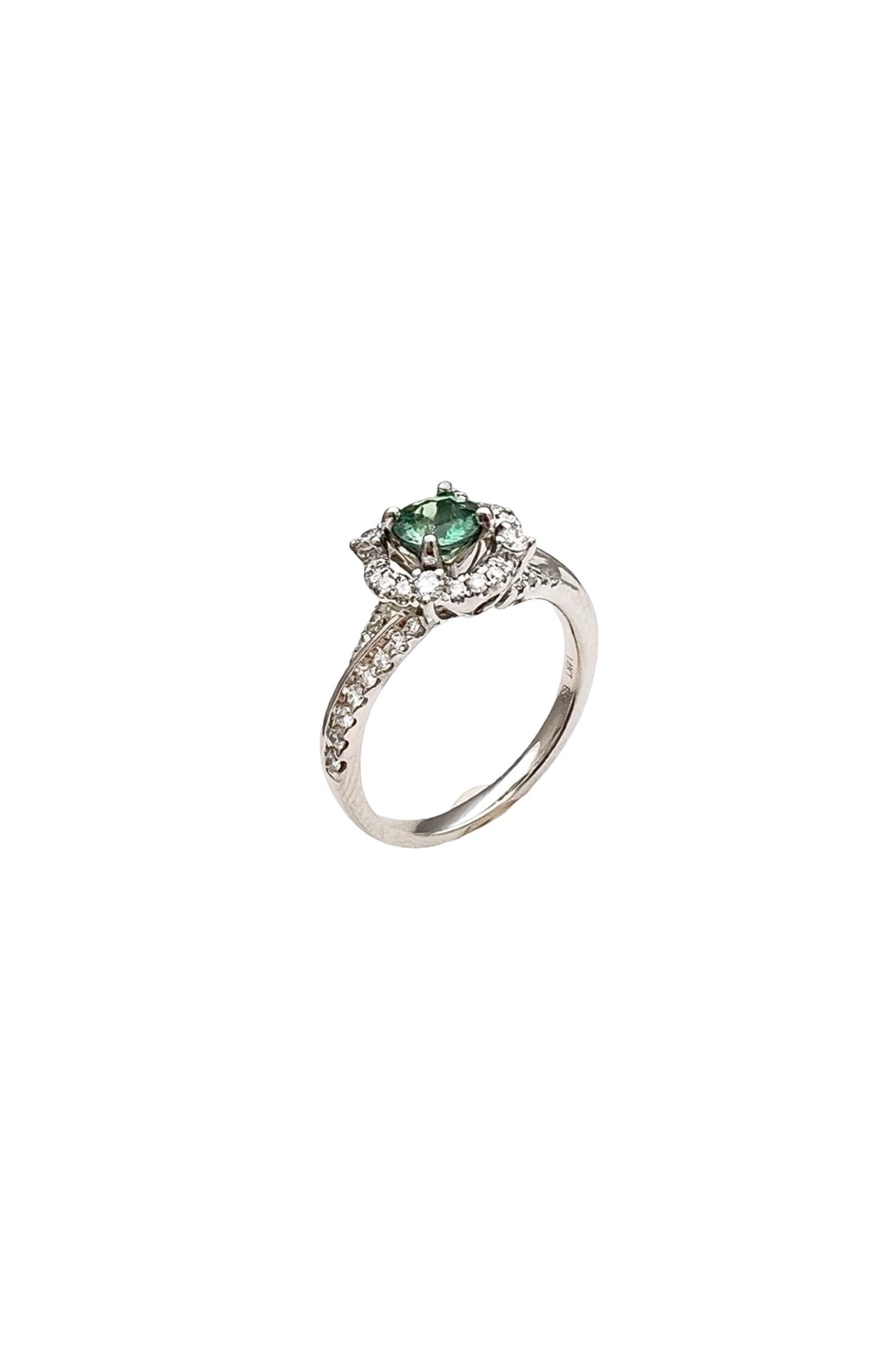 0.57 Carats Alexandrite Bluish-Green Color Change GIA (Certified) & 0.92 Carats Diamond VS2 Set In 14K White Gold Ring