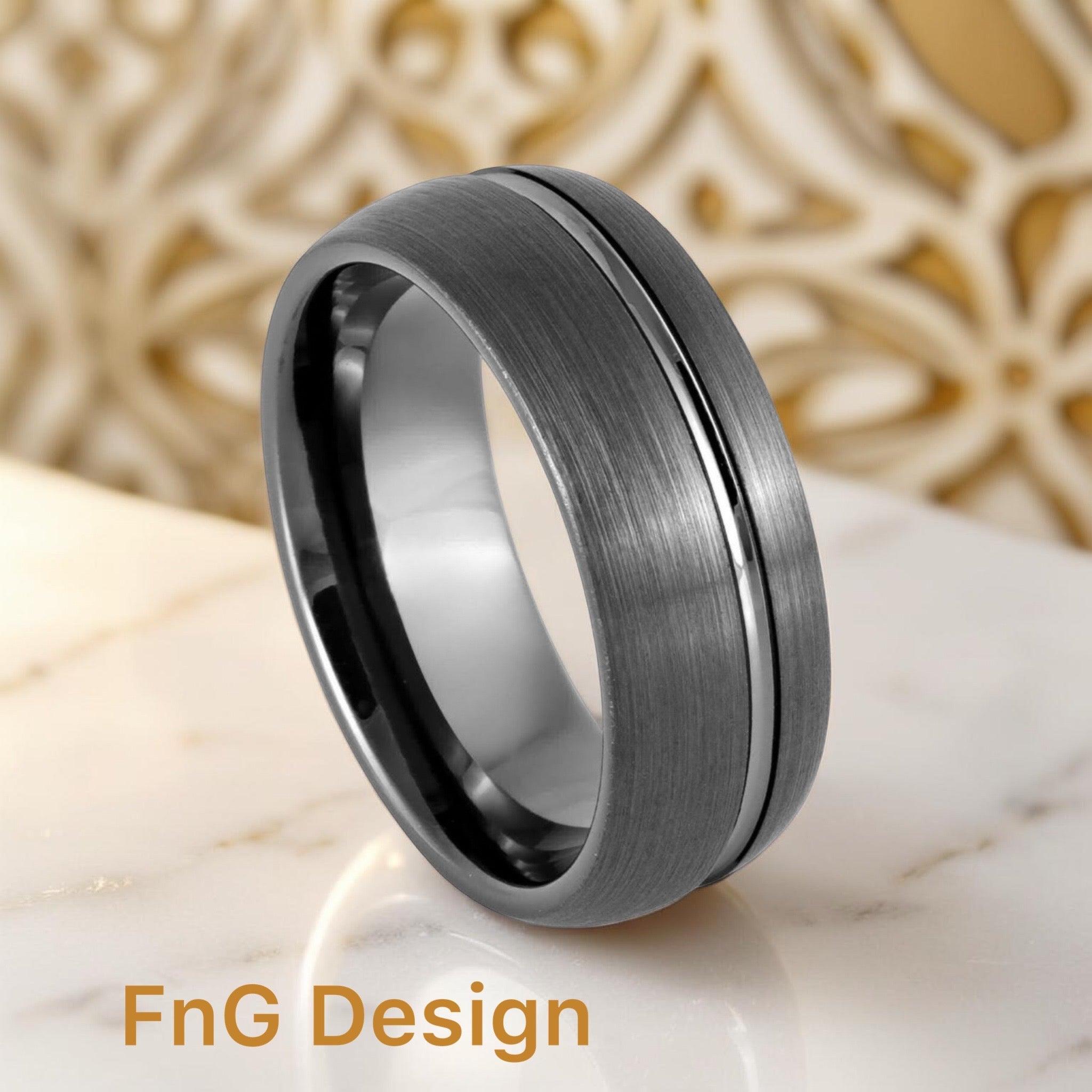 Gun Metal IP Plated Domed Brushed Off-center Groove – 8mm