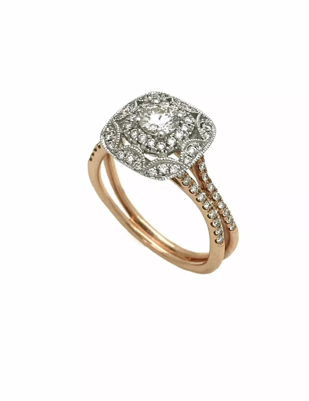 0.32 Cts. Dia (Ctr)/ 0.58 Cts. Dia VS2 14K White & Rose Gold  Engagement Ring