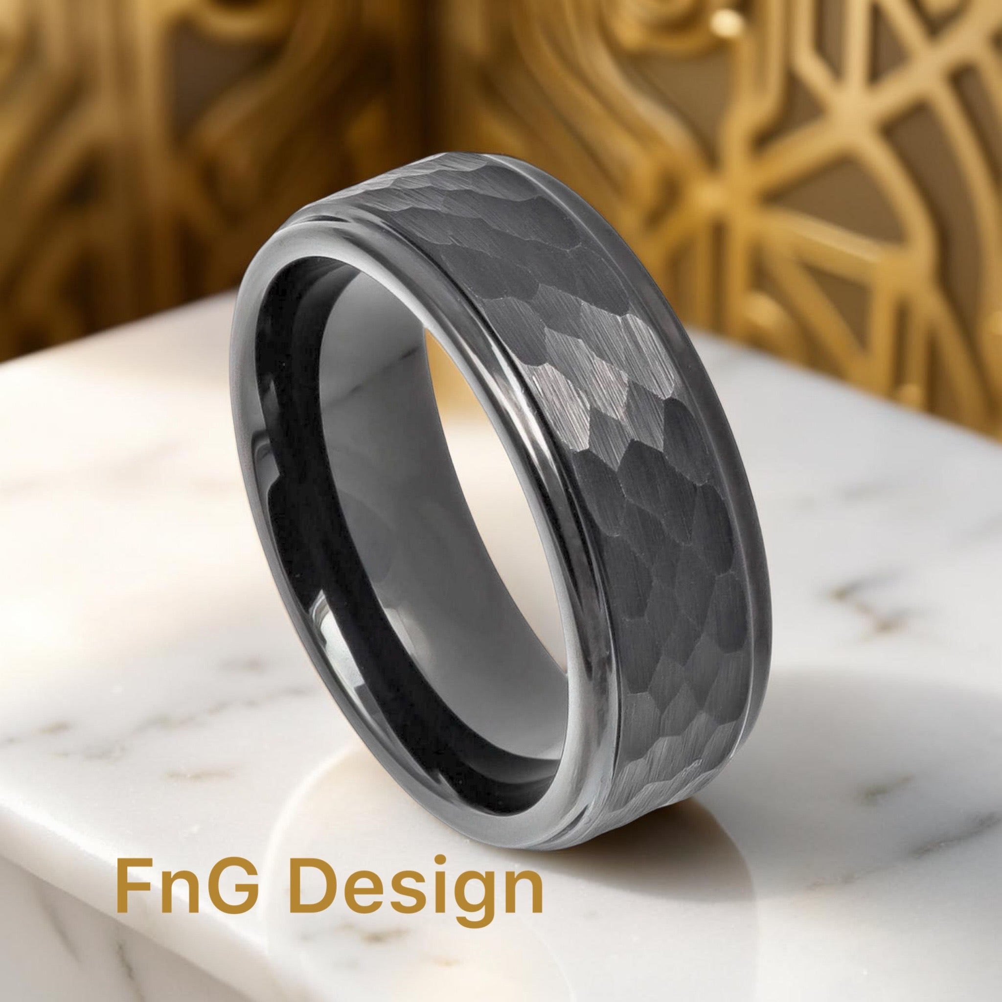 Gun Metal IP Plated Hammered Center with Stepped Edge – 8mm