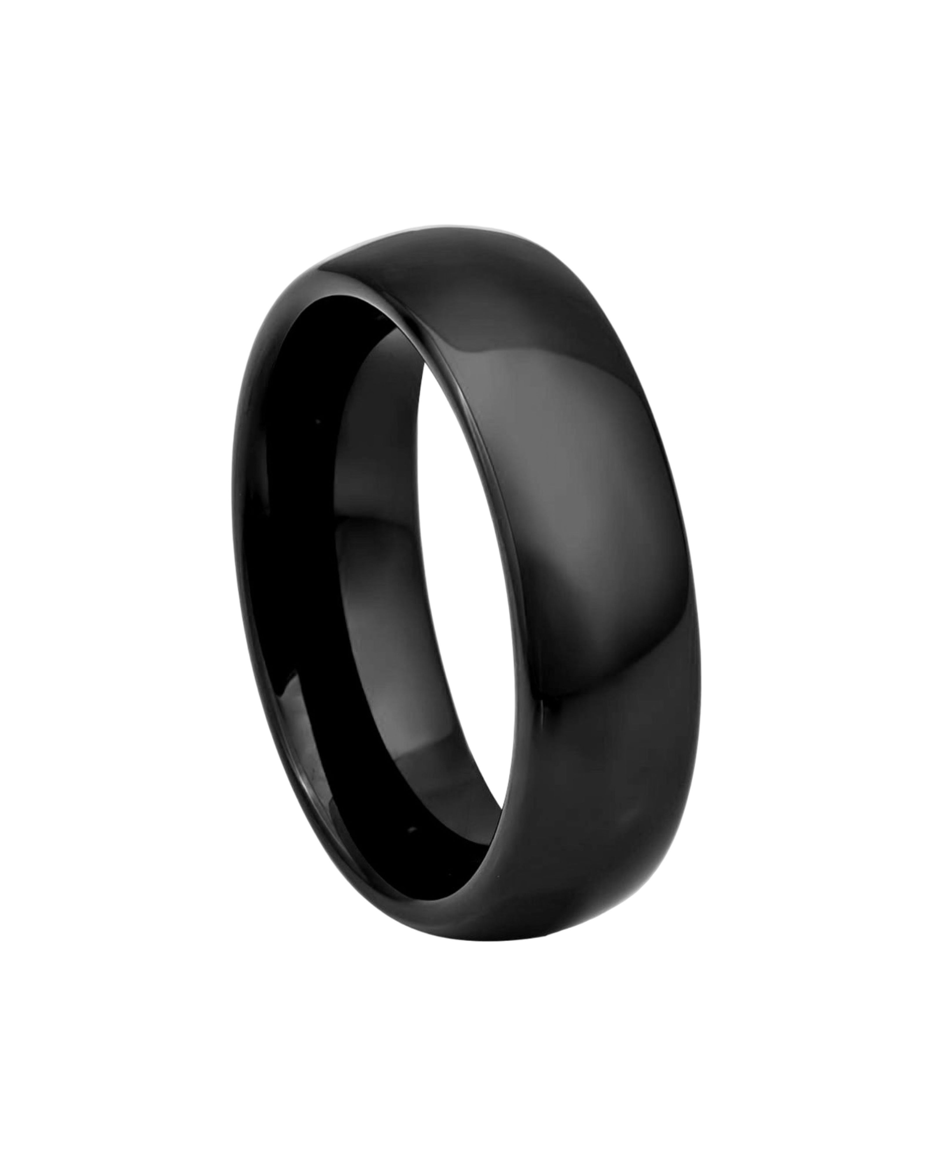 Tungsten Ring High Polished Black IP Plated Classic Domed Band – 6mm
