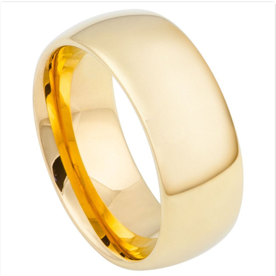 Gold Tungsten 9mm ion Plating Domed hi-Polished Domed Ring