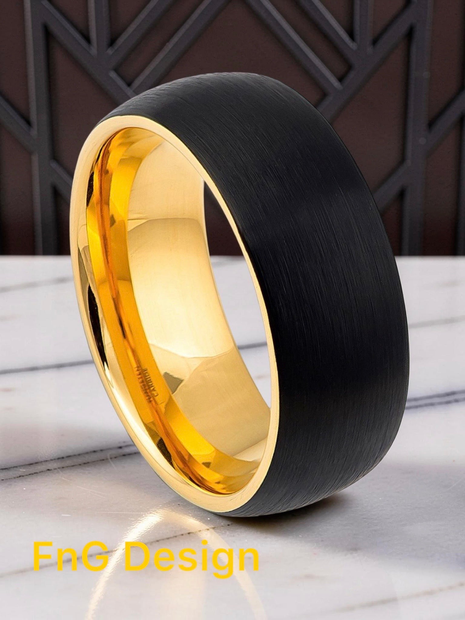 Tungsten Ring Two-tone Yellow IP & Brushed Black IP Plated Dome – 8mm