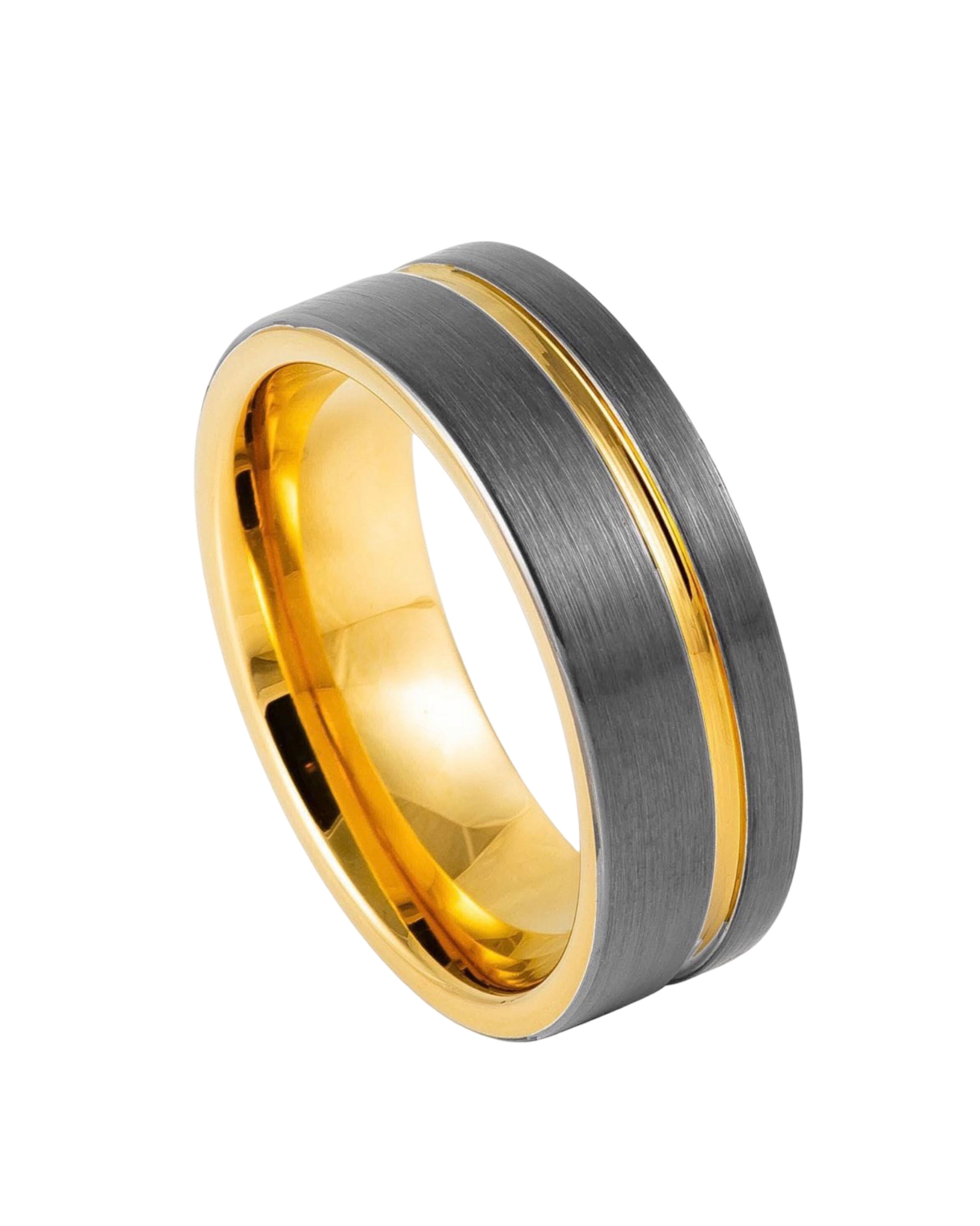 Gun Metal IP Plated with Off Center Yellow Gold Plated Groove – 8mm