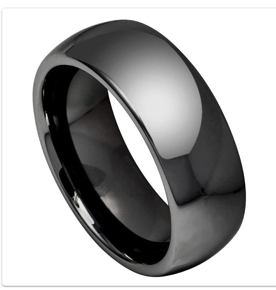 Tungsten Ring High Polished Shiny Dark Gray IP Plated Classic Domed Ring – 8mm