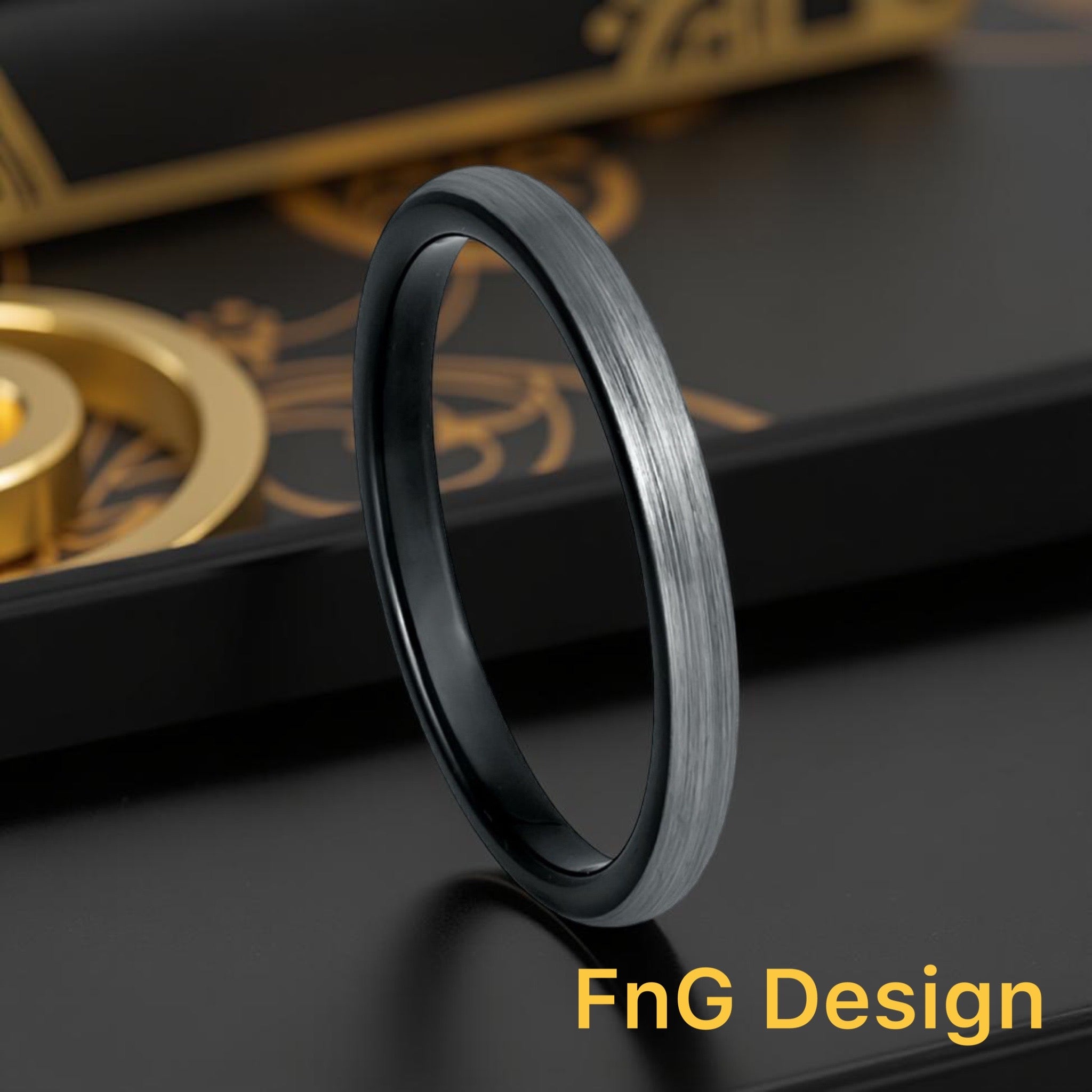 Tungsten Ring Black & Gun Metal IP Plated Domed Brushed – 2mm