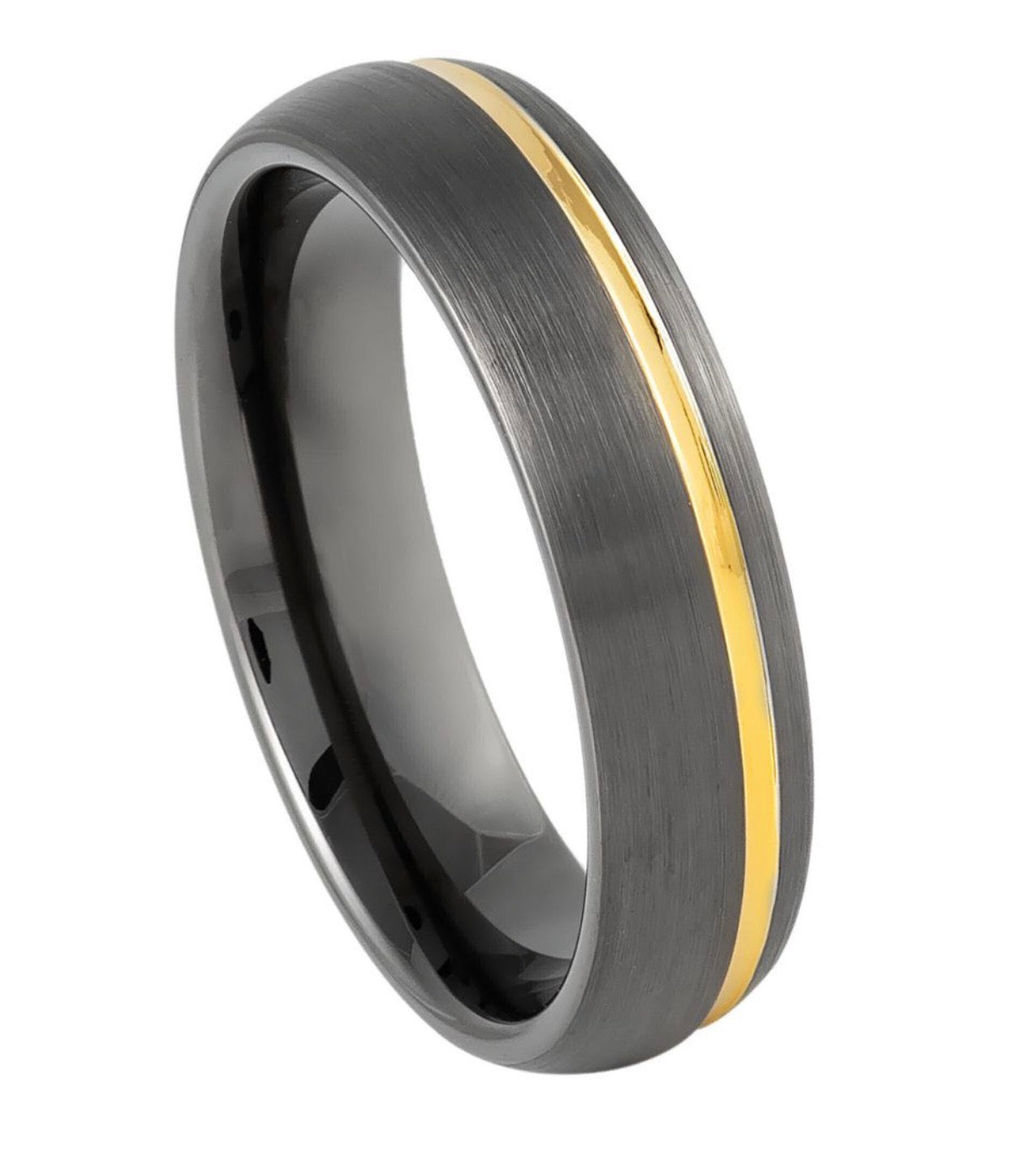 Gun Metal IP Plated Brushed Domed with Off Center Yellow IP Strip- 6mm