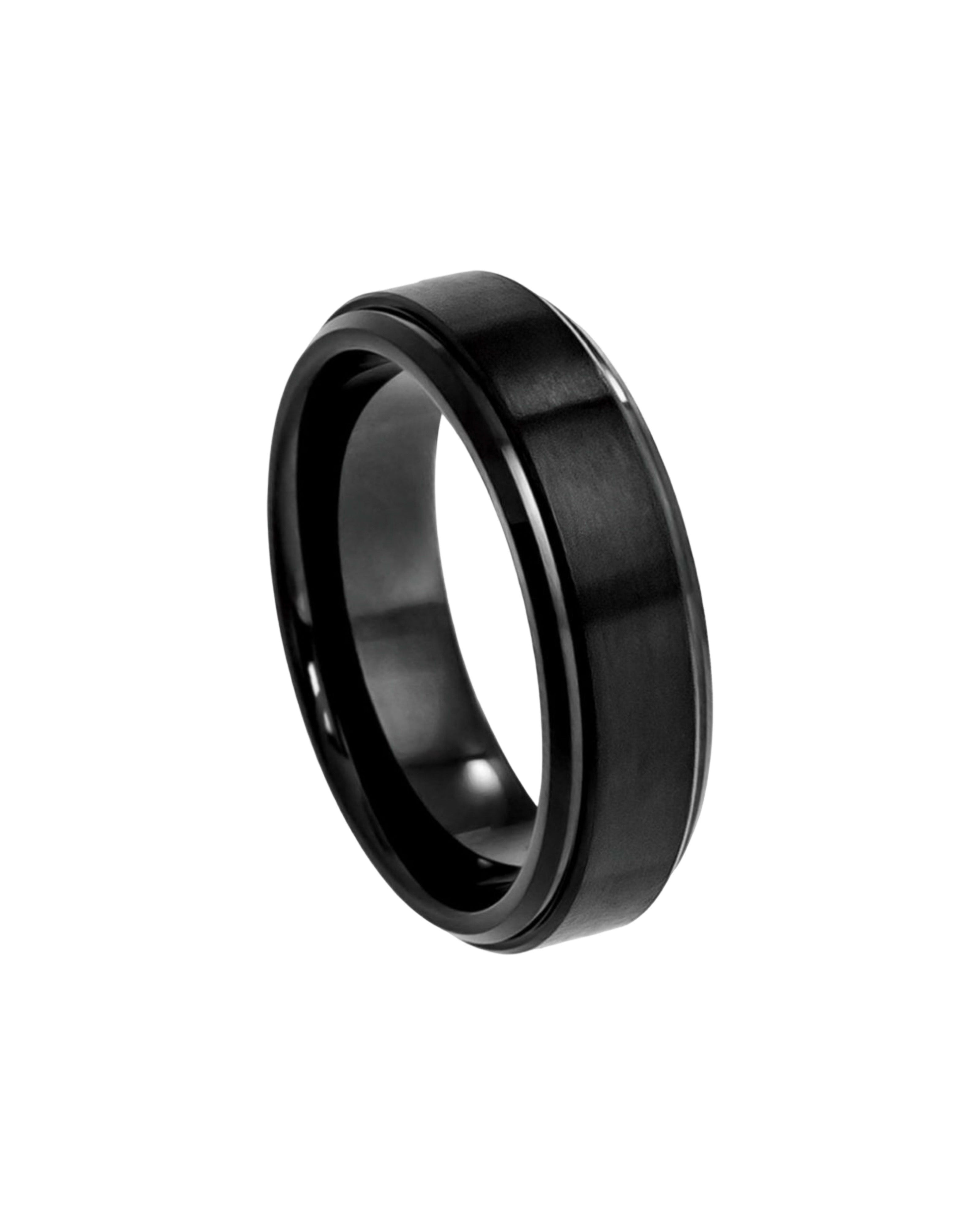 Tungsten Ring Flat Brushed Center with High Polished Stepped Edge – 6mm