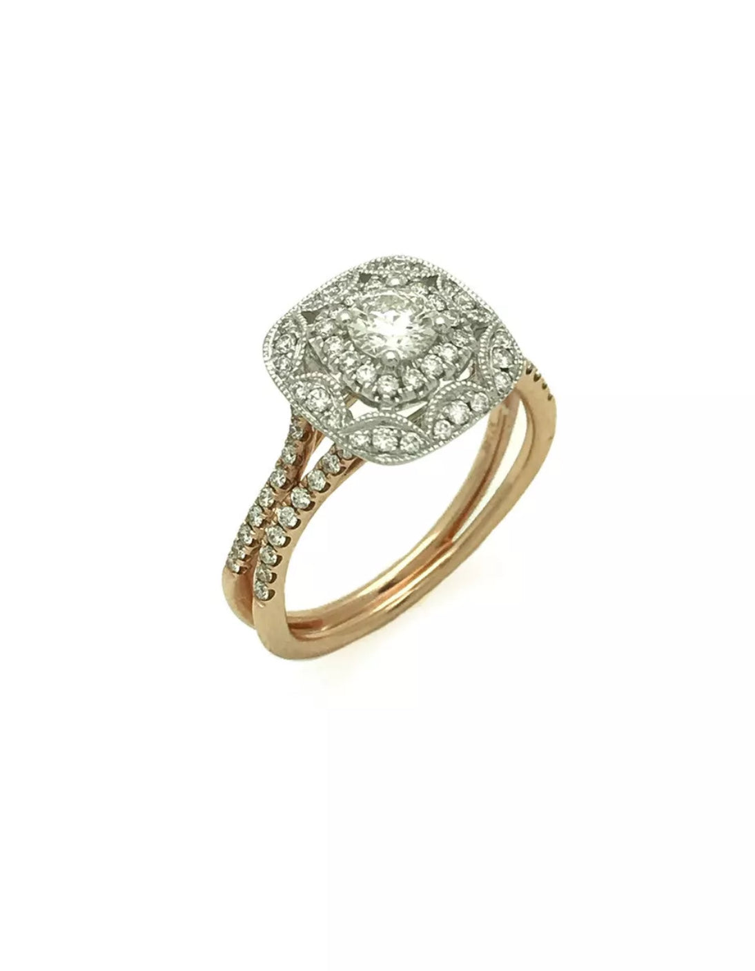 0.32 Cts. Dia (Ctr)/ 0.58 Cts. Dia VS2 14K White & Rose Gold  Engagement Ring
