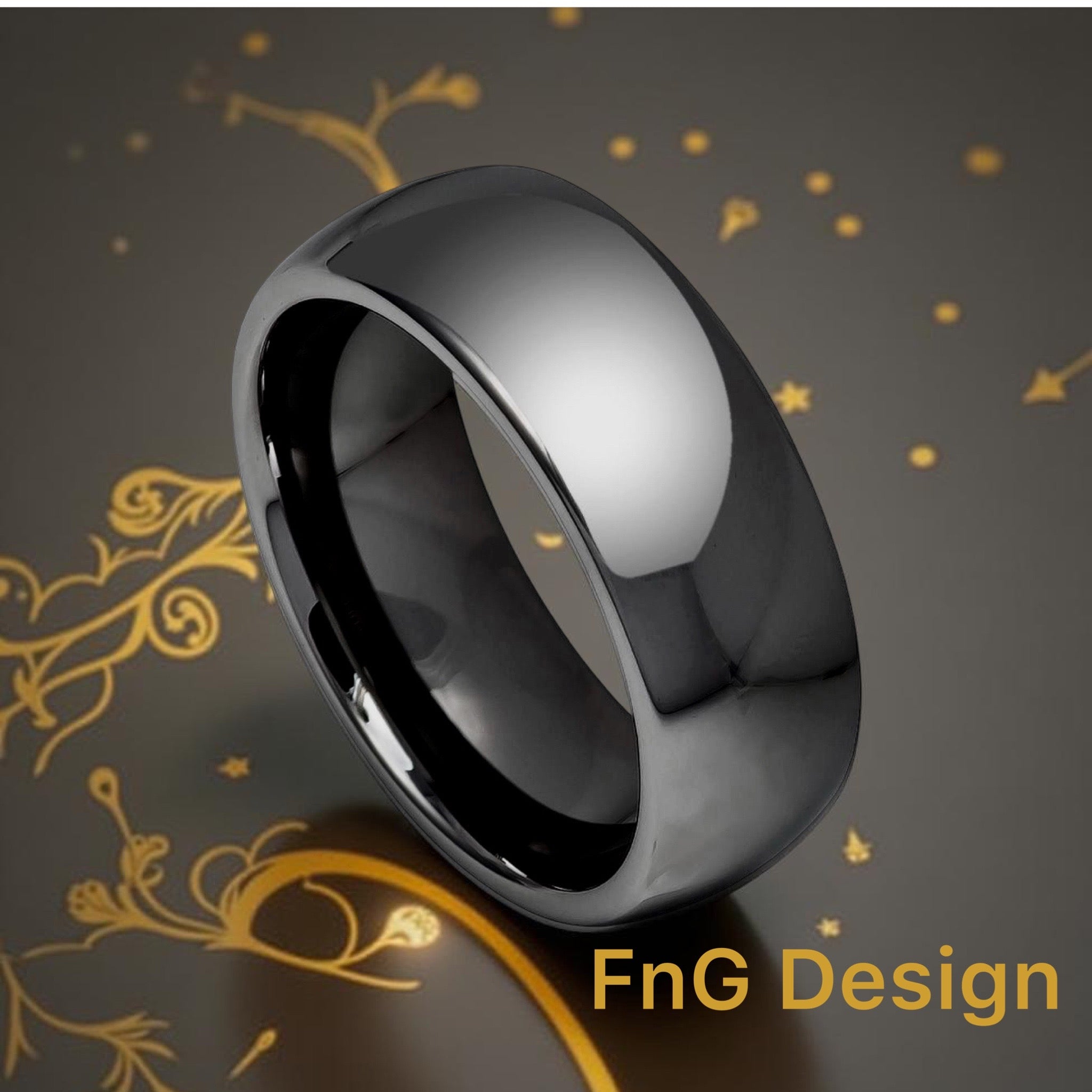 Tungsten Ring High Polished Shiny Dark Gray IP Plated Classic Domed Ring – 8mm