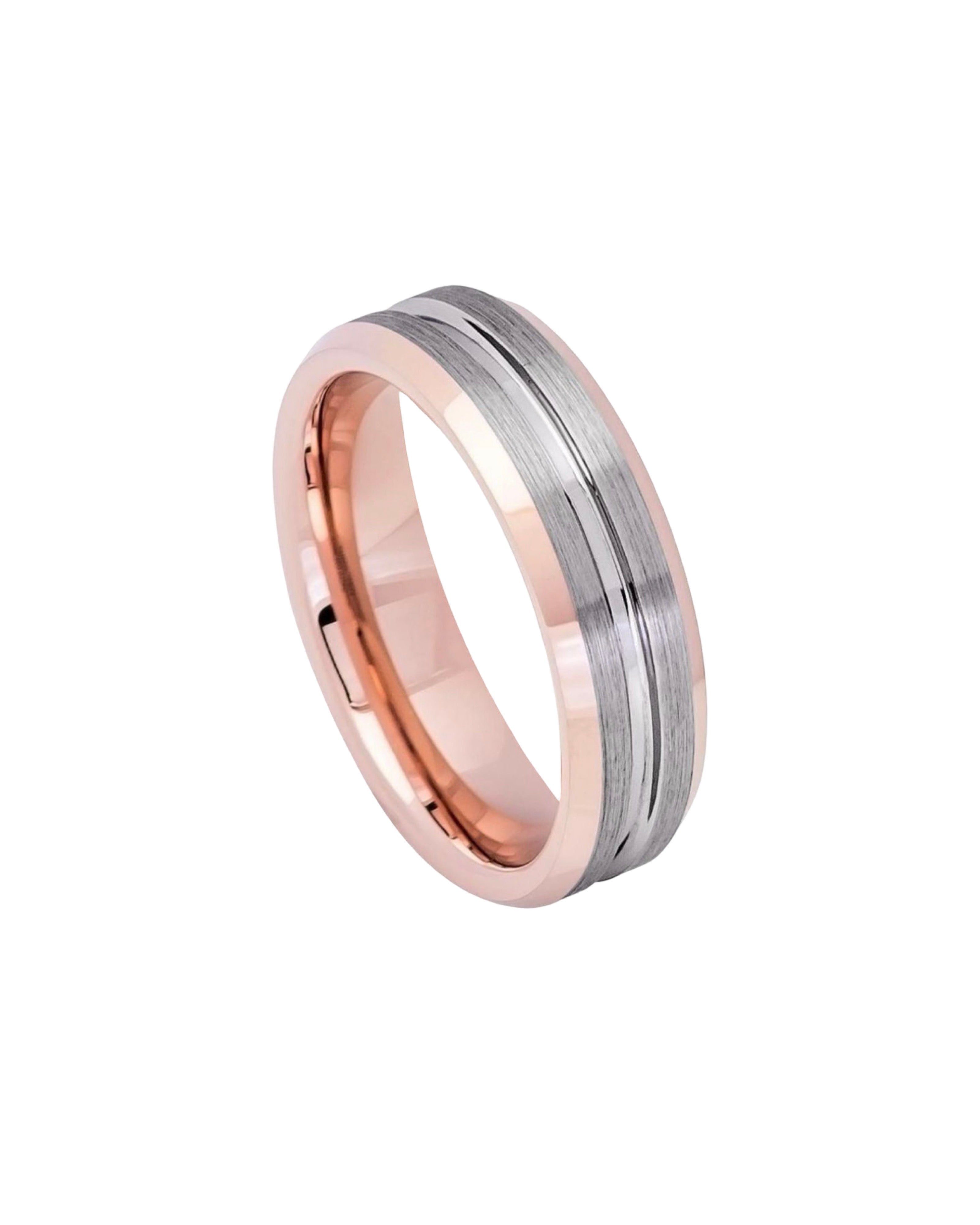 Rose Gold IP Plated Inside & Gun Metal Grooved Brushed Center – 6mm