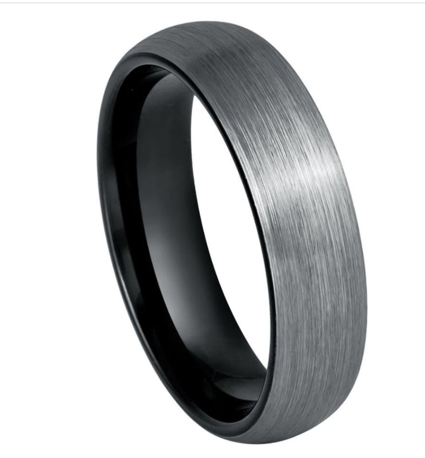 Tungsten Ring Black & Gun Metal IP Plated Domed Brushed – 6mm