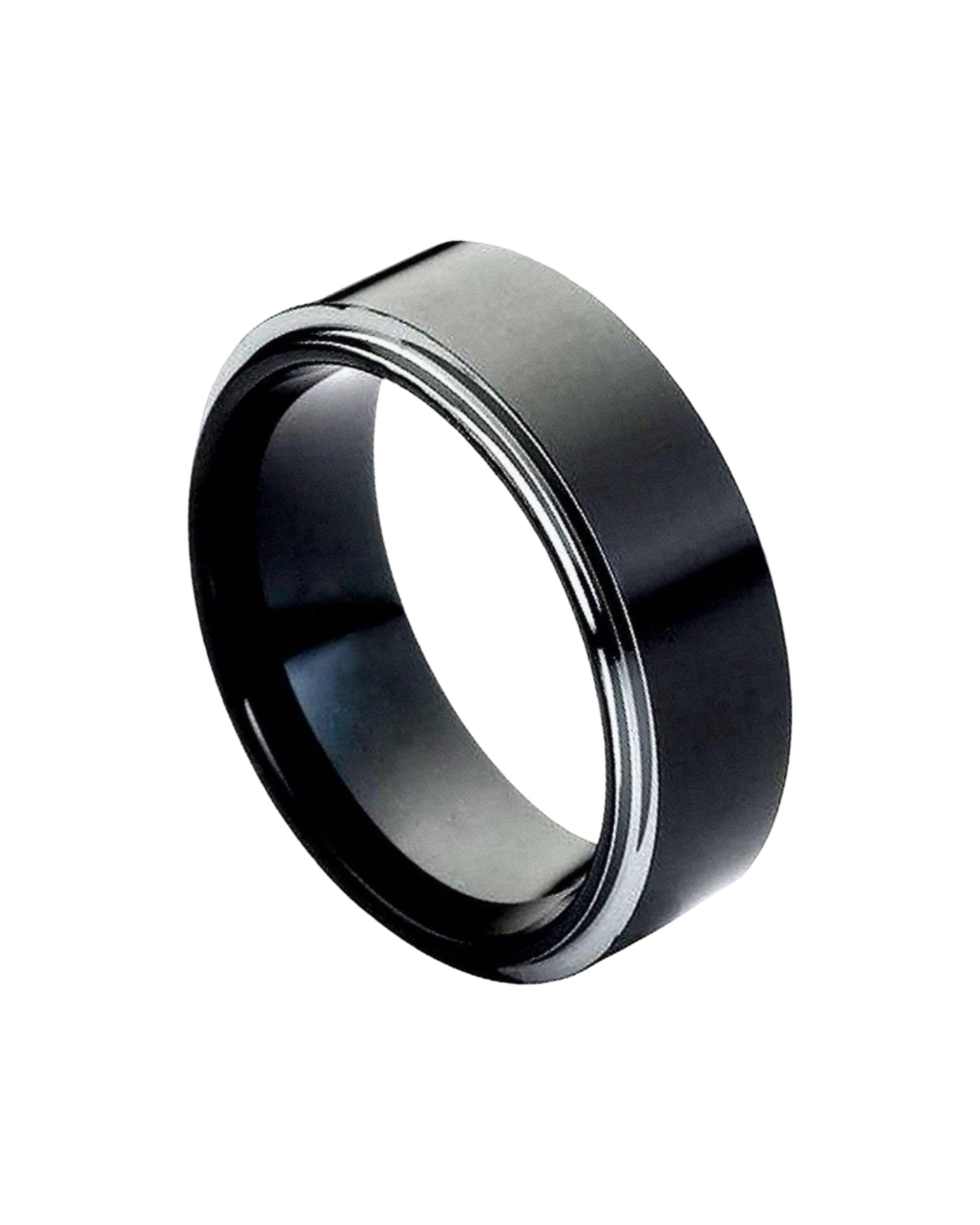 Tungsten Ring High Polished Black IP Plated Stepped Edge – 8mm