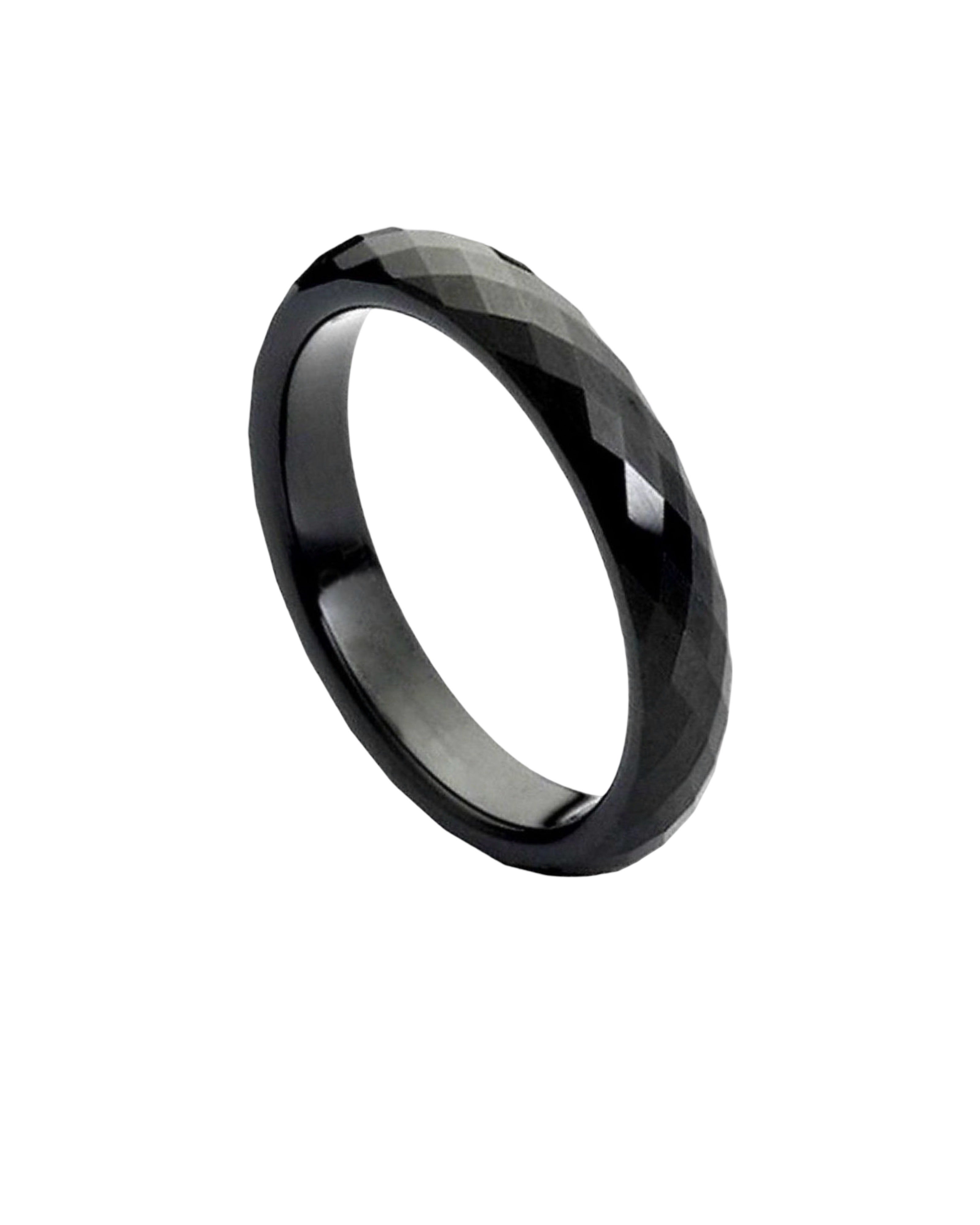 Tungsten Ring Black IP Faceted Ring – 4mm