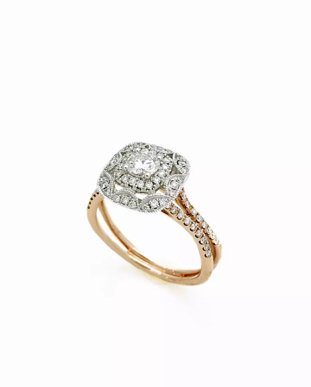0.32 Cts. Dia (Ctr)/ 0.58 Cts. Dia VS2 14K White & Rose Gold  Engagement Ring