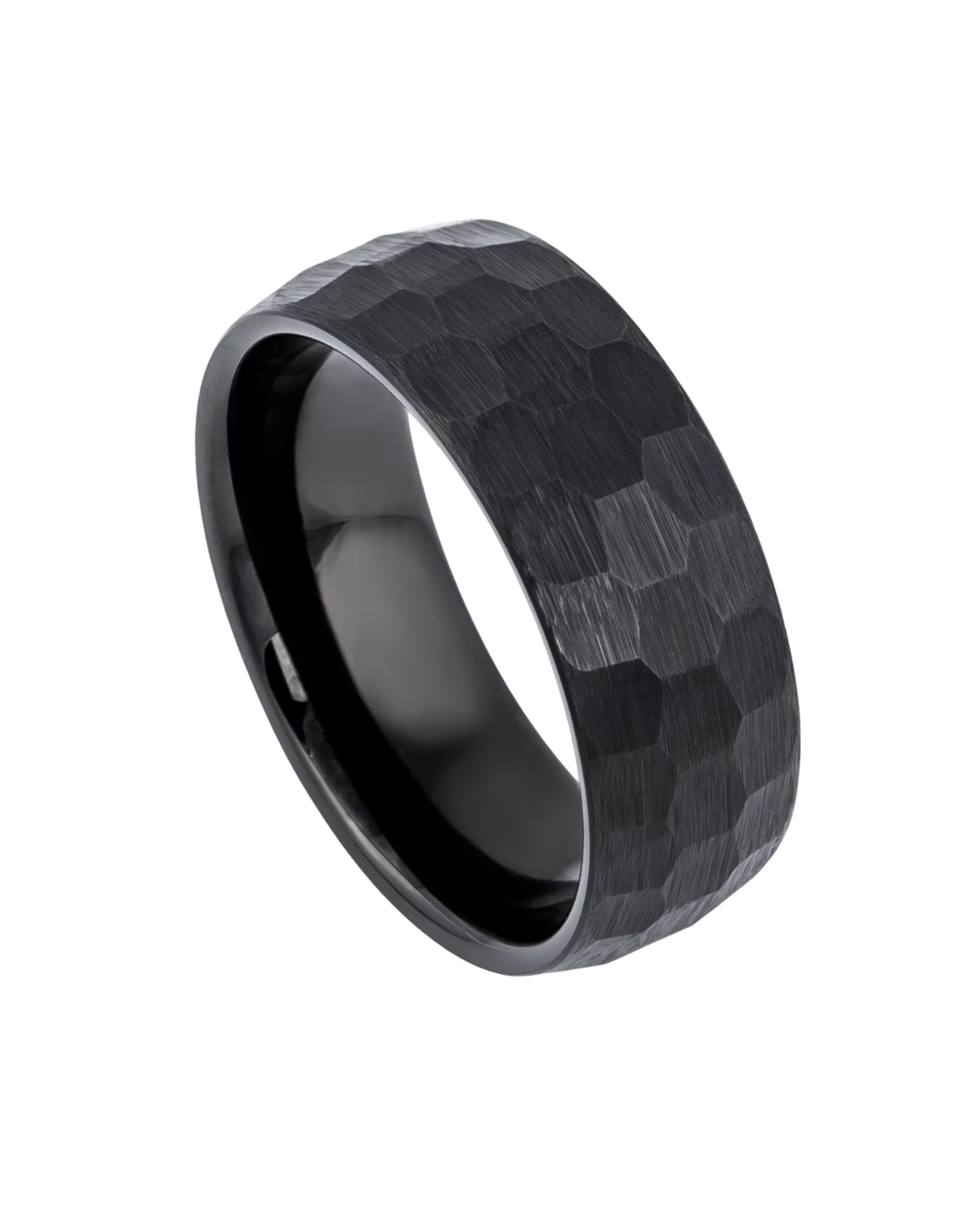 Tungsten Ring Black IP Plated Brushed Chiseled Finish 8mm