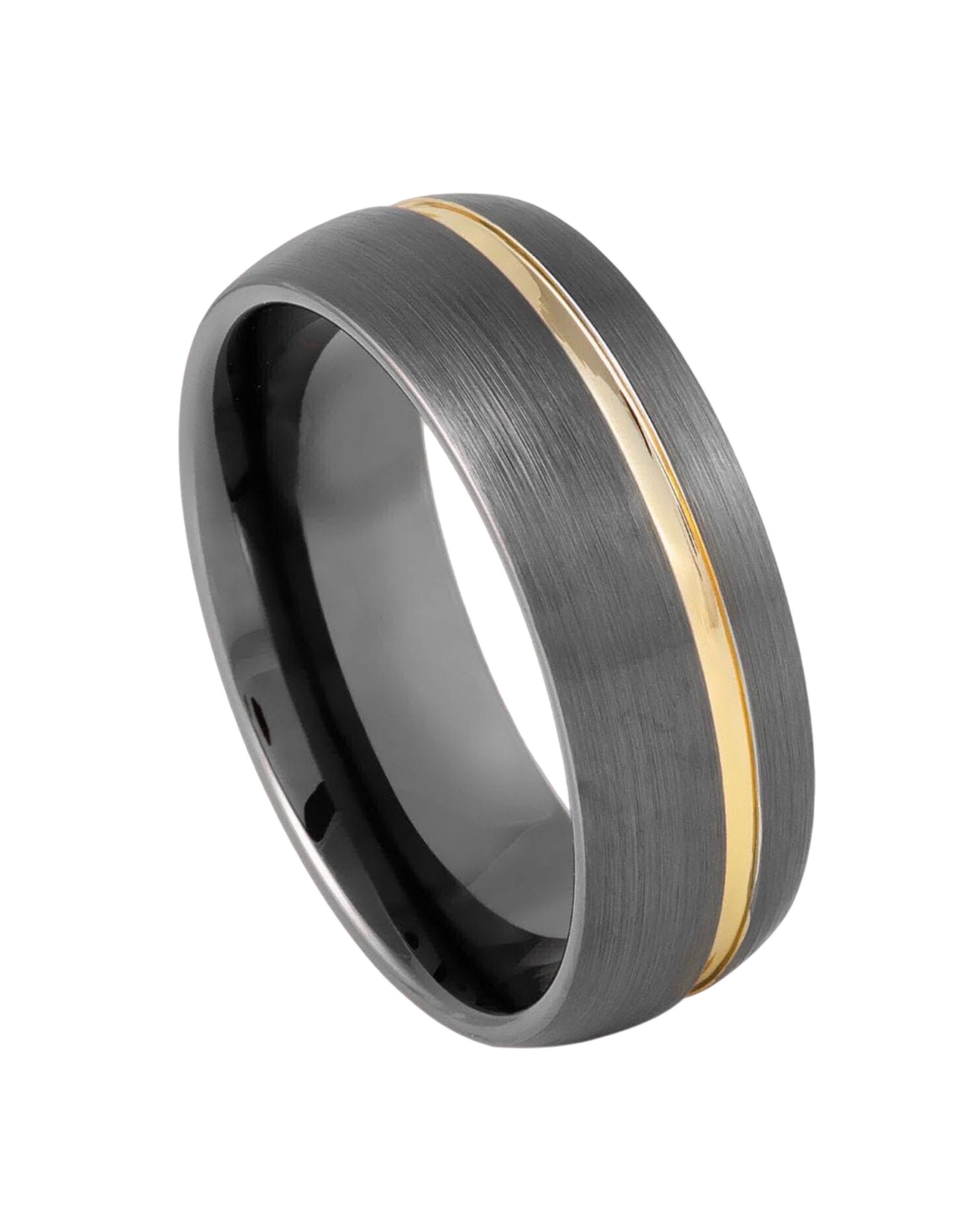 Gun Metal IP Plated Brushed Domed with Off Center Yellow IP Strip- 8mm