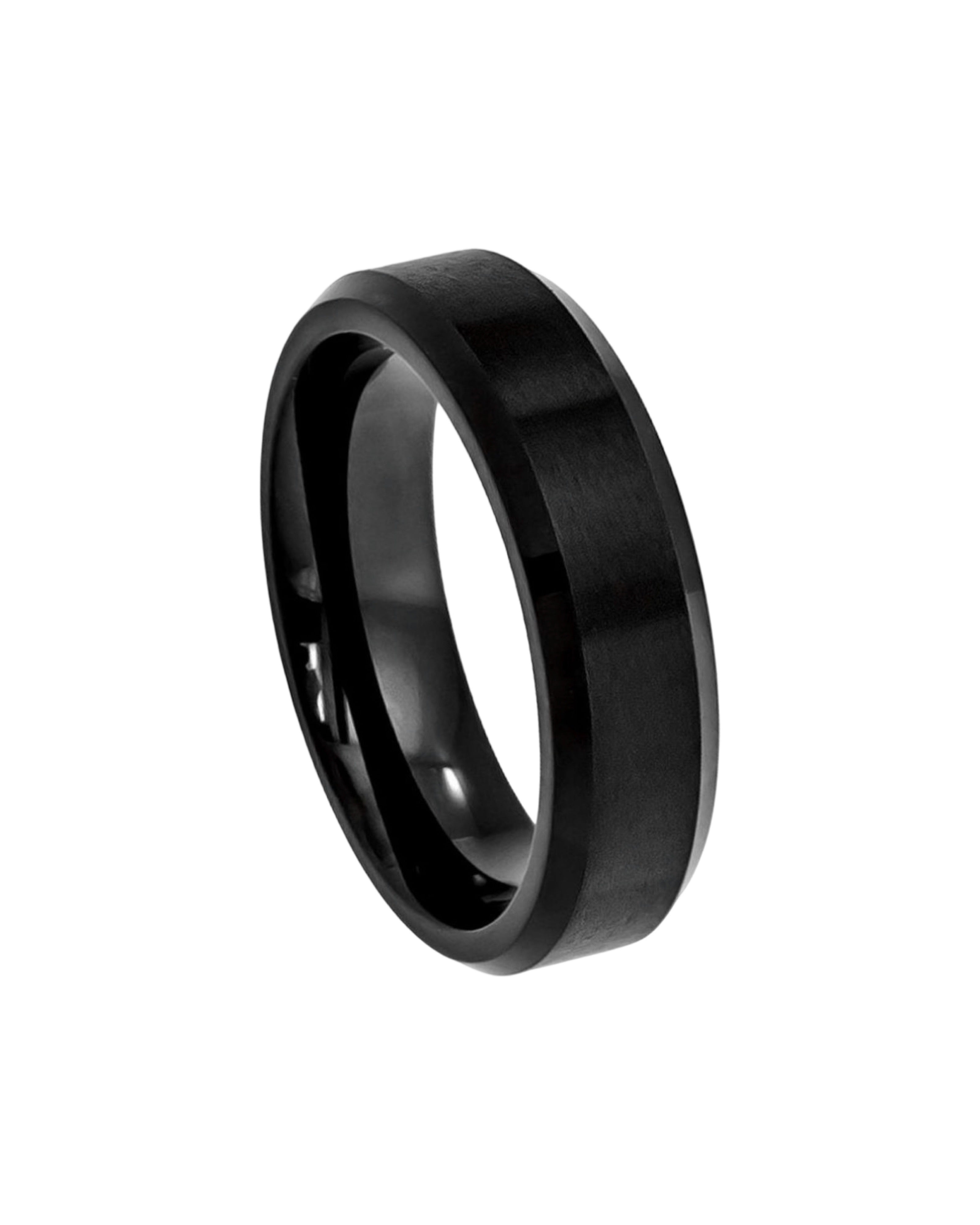 Tungsten Ring Flat Brushed Center High Polished Beveled Edge – 6mm
