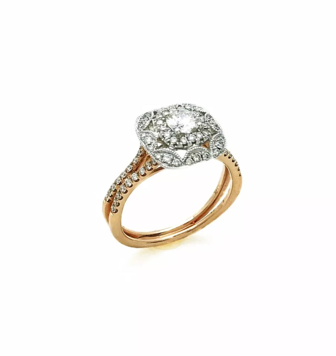 0.32 Cts. Dia (Ctr)/ 0.58 Cts. Dia VS2 14K White & Rose Gold  Engagement Ring