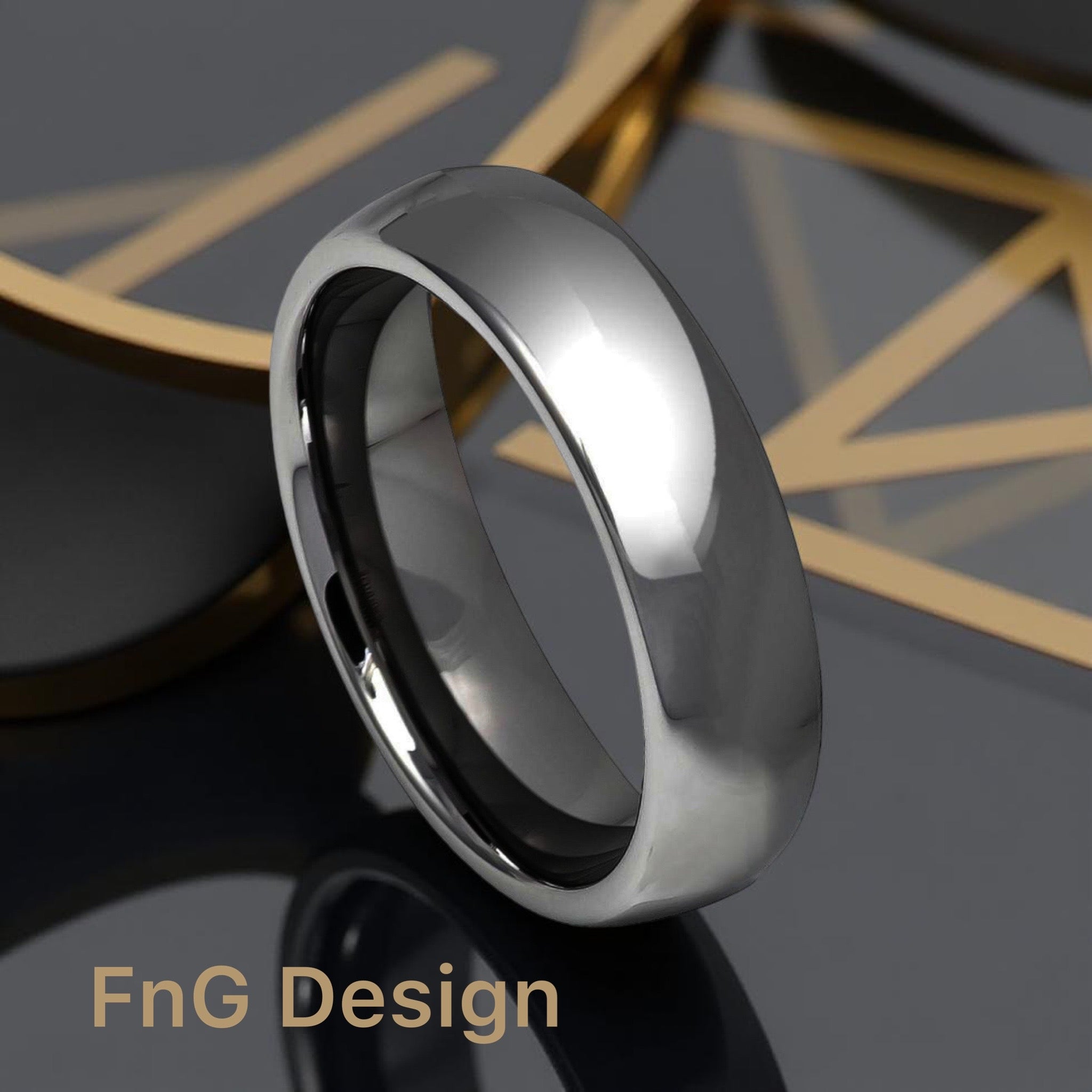 Tungsten Ring High Polished Shiny Dark Gray IP Plated Classic Domed Ring – 6mm