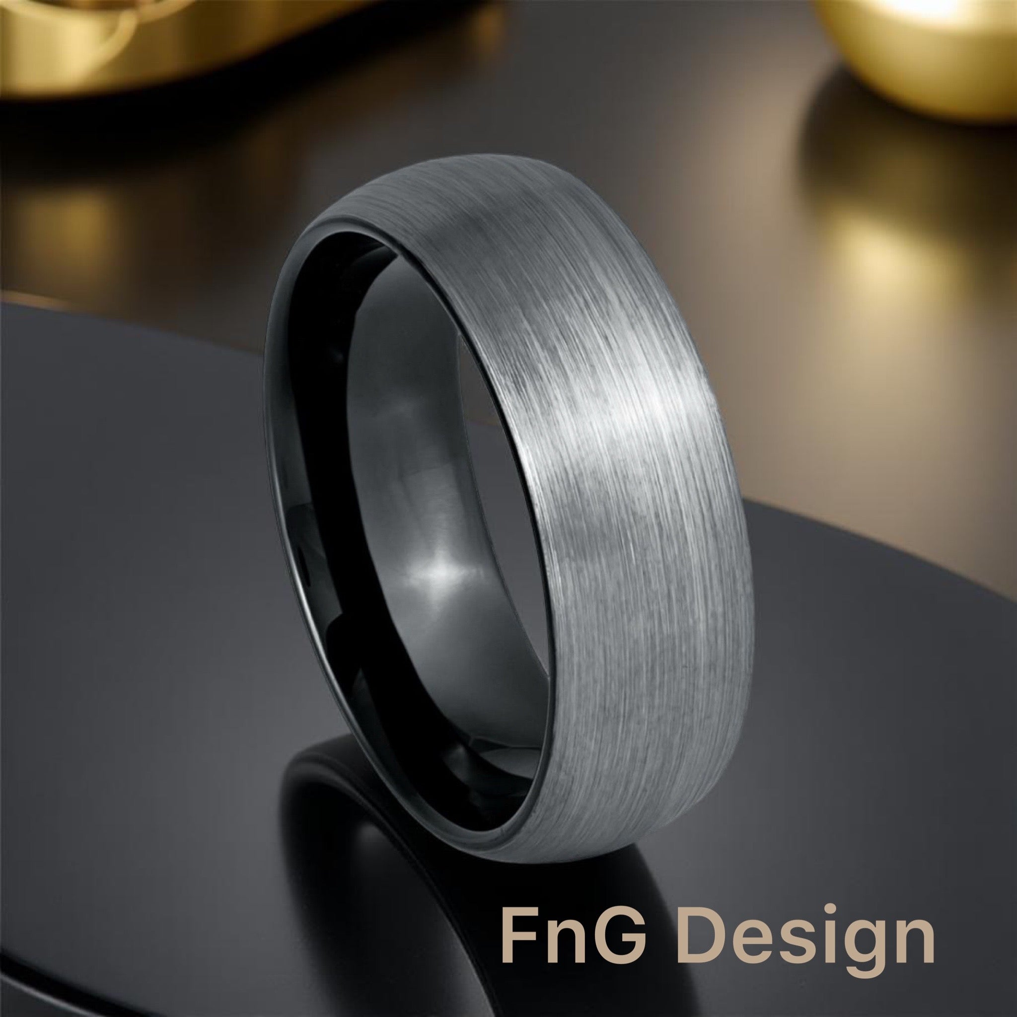 Tungsten Ring Black & Gun Metal IP Plated Domed Brushed Finish– 8mm