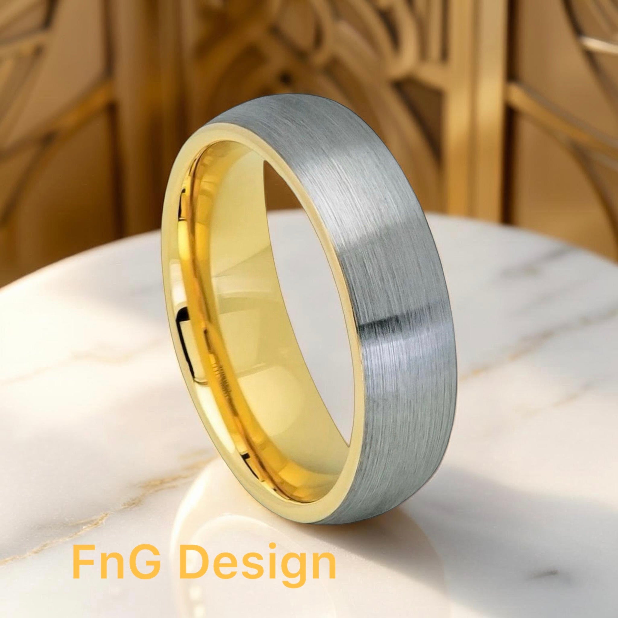 Domed Yellow Gold IP Plated Inside & Gun Metal Brushed Center – 6mm