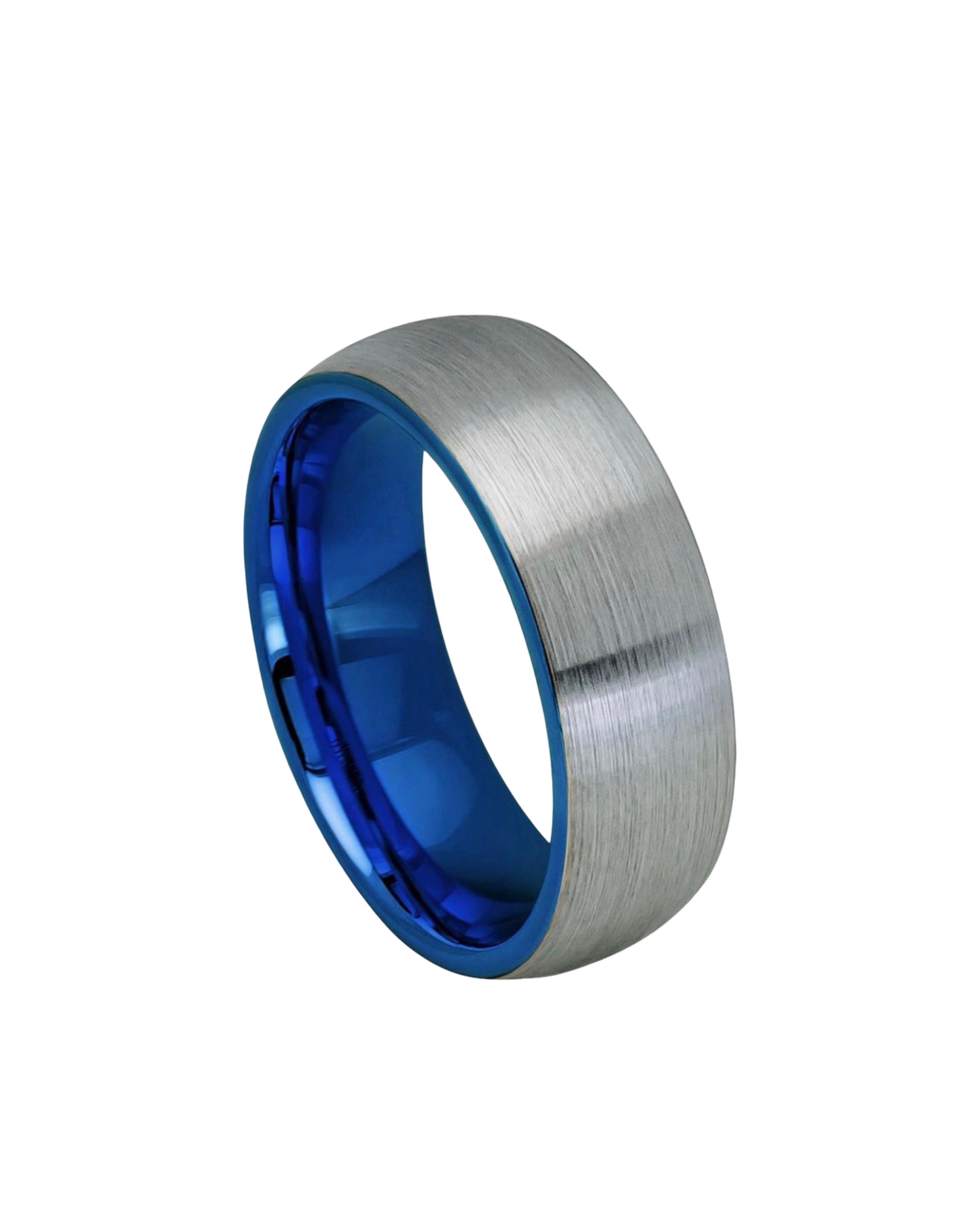 Tungsten Ring Domed Blue IP Plated Inside Gun Metal Brushed Center – 8mm