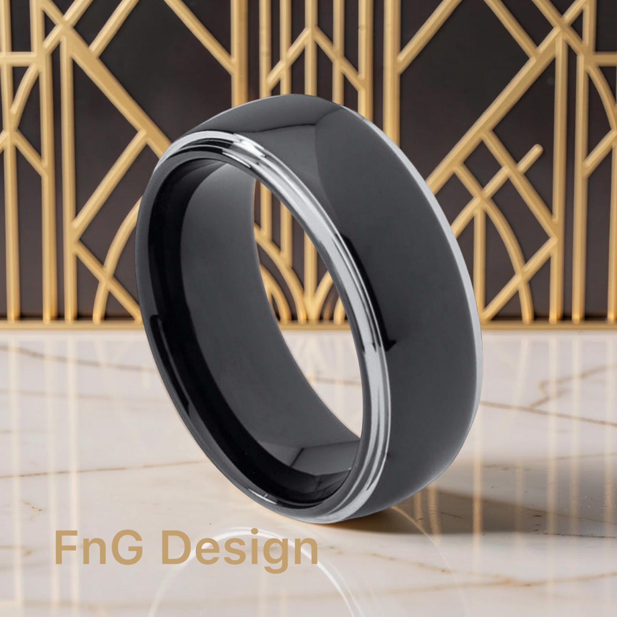 Tungsten Ring Domed High Polished Black IP Plated Rounded Edge – 8mm