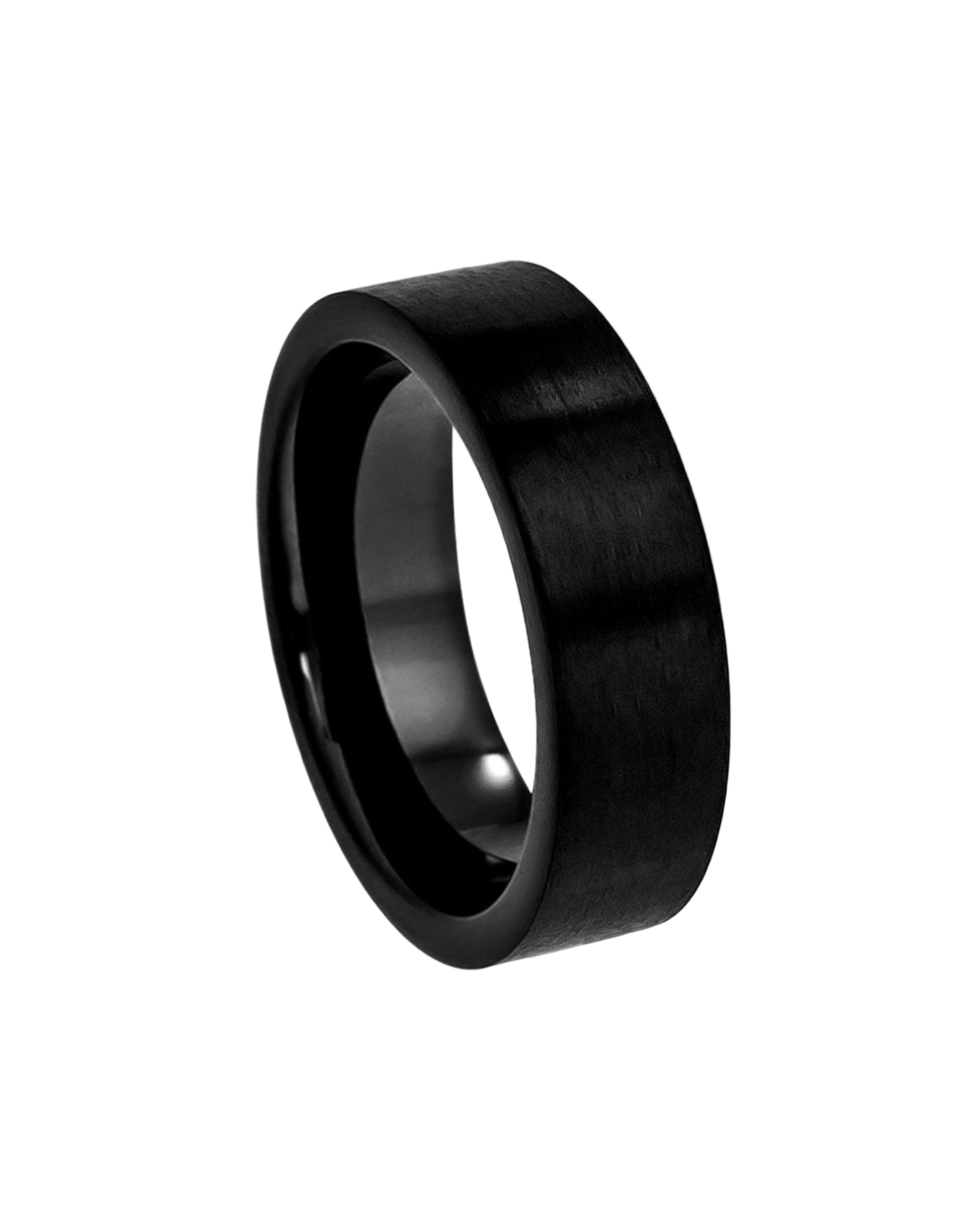 Tungsten Ring Black IP Plated Brushed Pipe Cut Band – 7mm