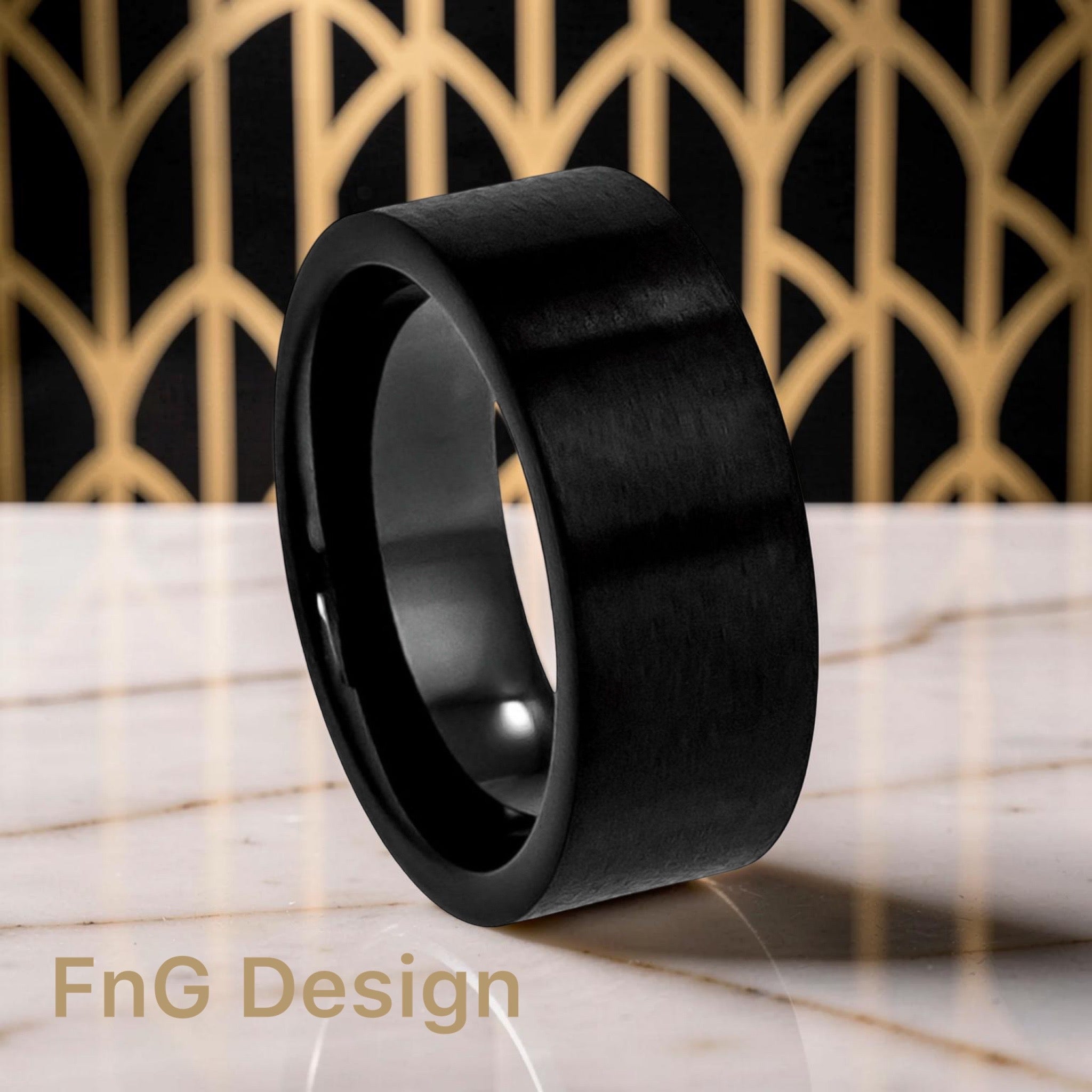 Tungsten Ring Black IP Plated Brushed Pipe Cut Band – 9mm