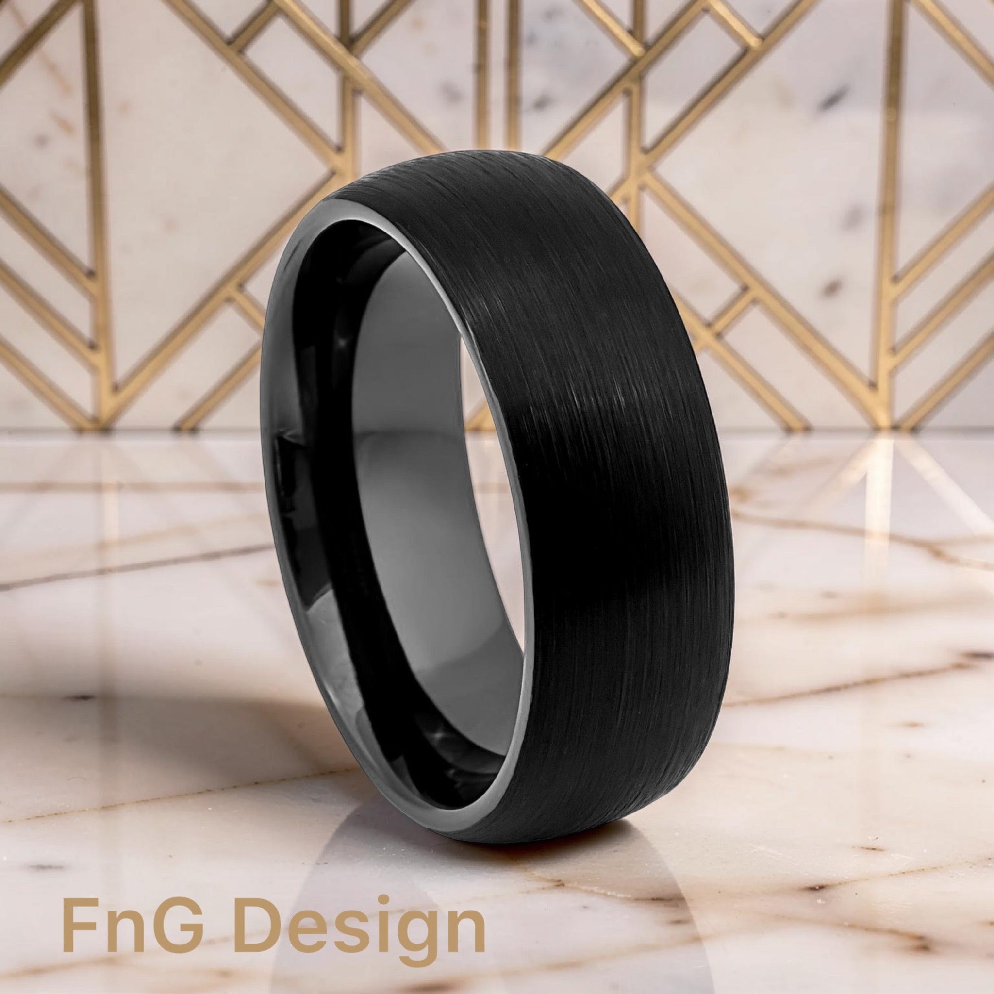 Tungsten Ring Brushed Black IP Plated Classic Domed Band – 8mm