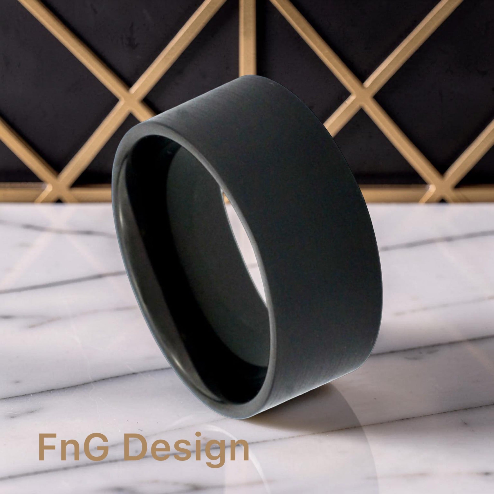 Tungsten Ring Black IP Plated Brushed Pipe Cut Band – 12mm