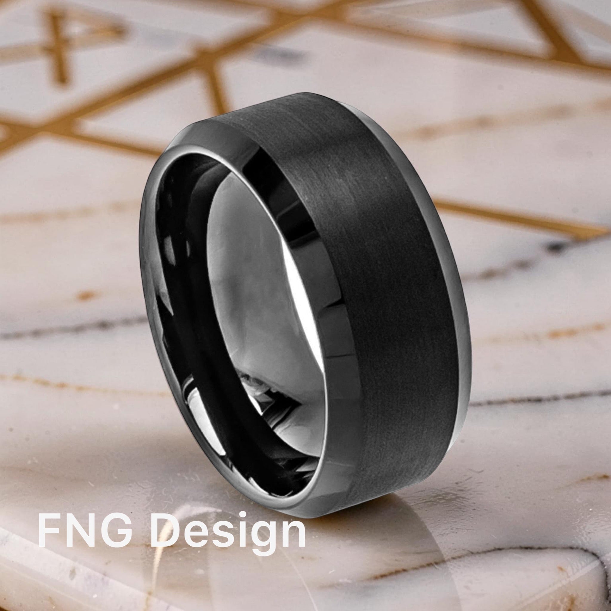 Tungsten Ring Brushed Center High Polished Beveled Edge – 10mm