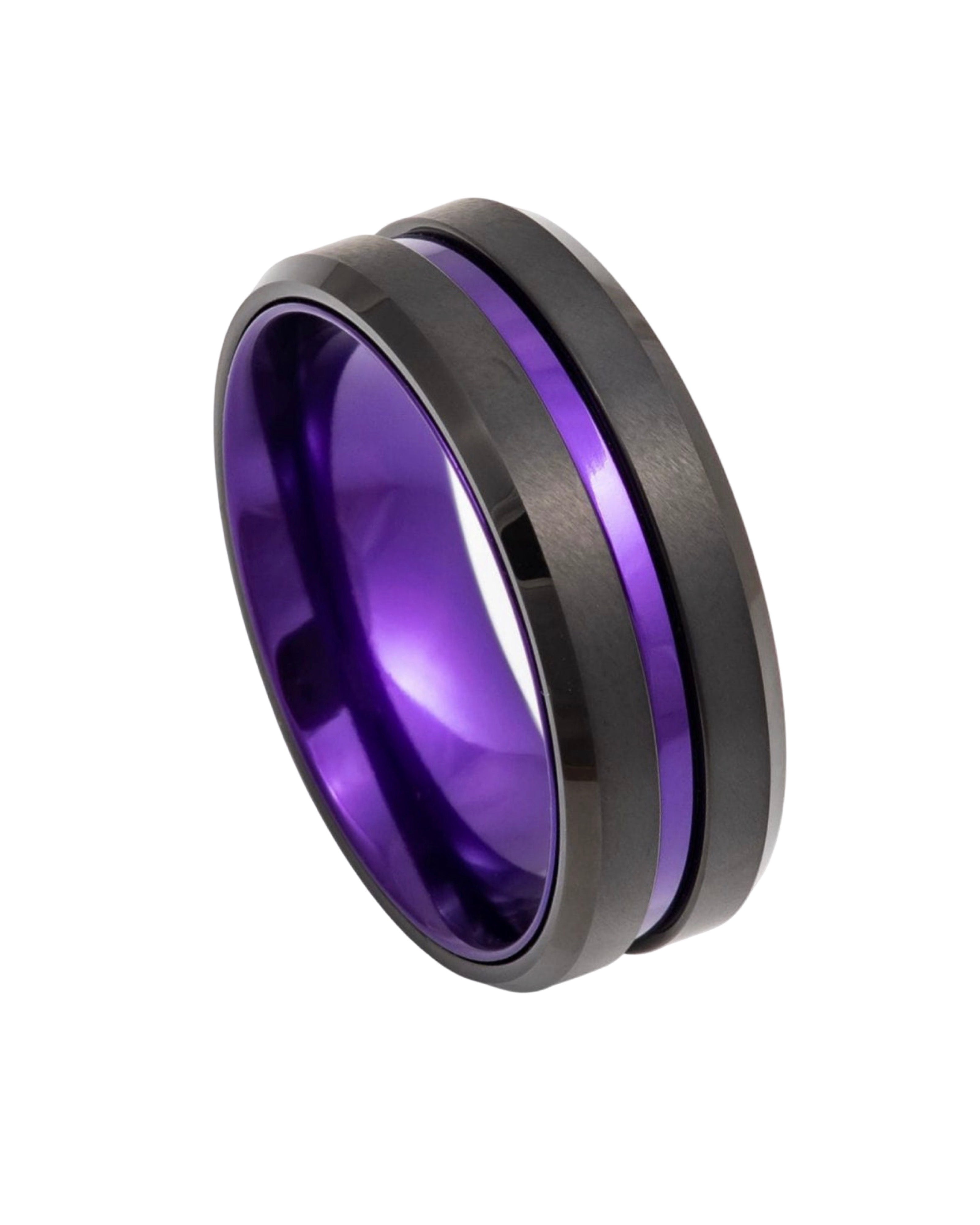 Black IP Plated, Grooved Center with Blue-Violet (Purple) Anodized Aluminum Sleeve - 8mm